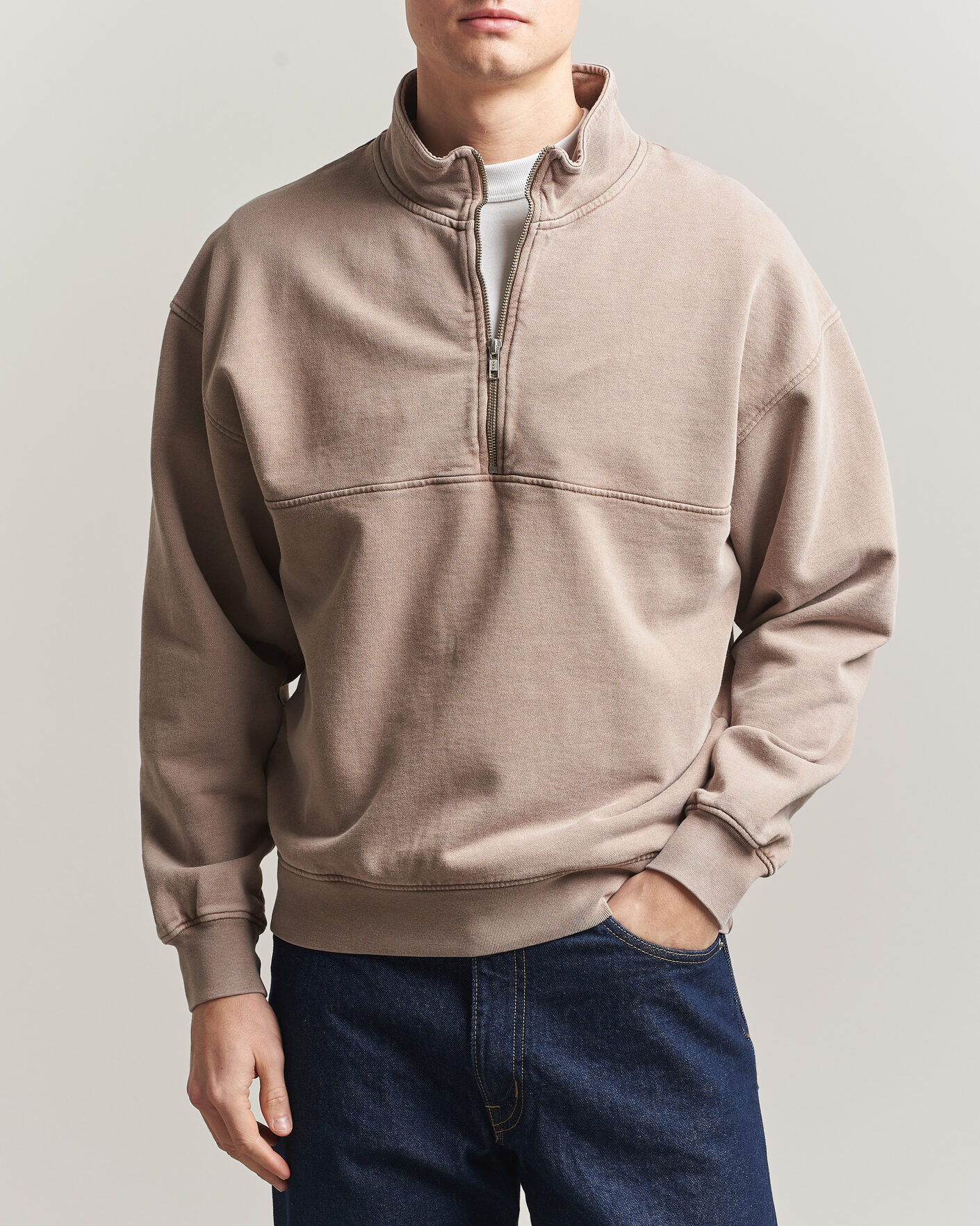 Men | Sweaters & Knitwear | Colorful Standard | Classic Organic Half-Zip Faded Khaki