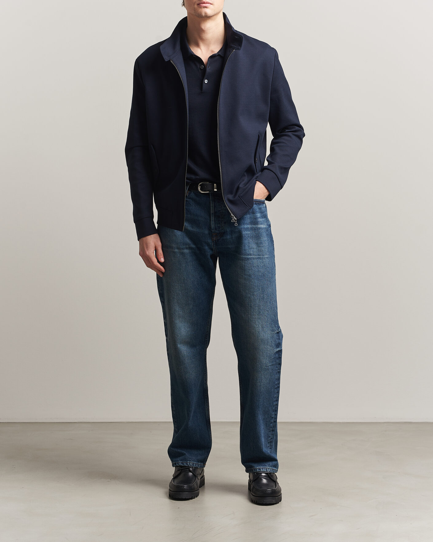 Men | Coats & Jackets | Harris Wharf London | Loro Piana Cavalry Twill Harrington Jacket Navy Blue