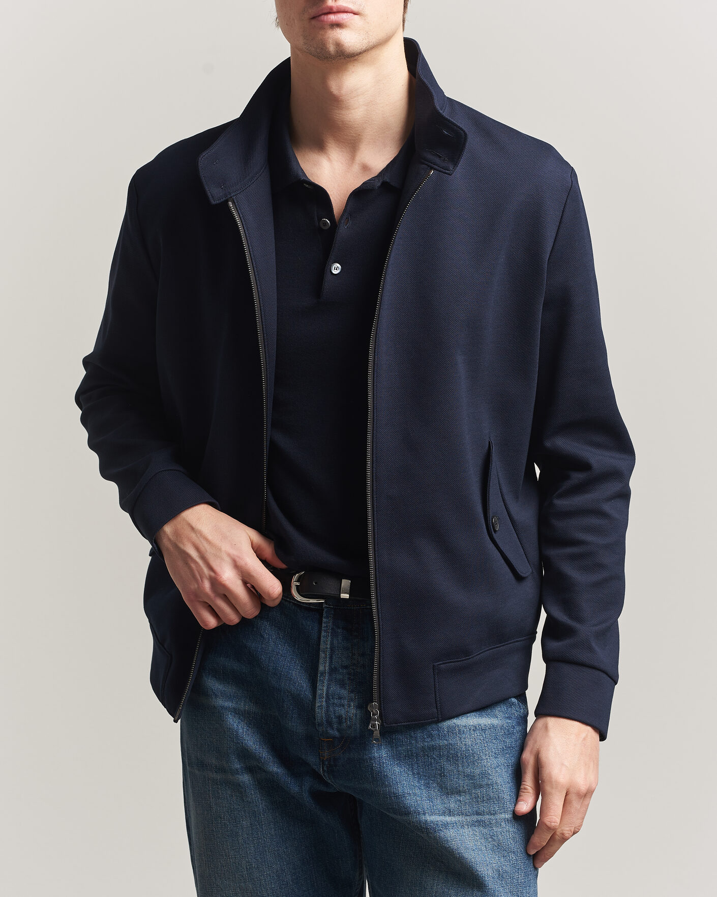 Men | Coats & Jackets | Harris Wharf London | Loro Piana Cavalry Twill Harrington Jacket Navy Blue