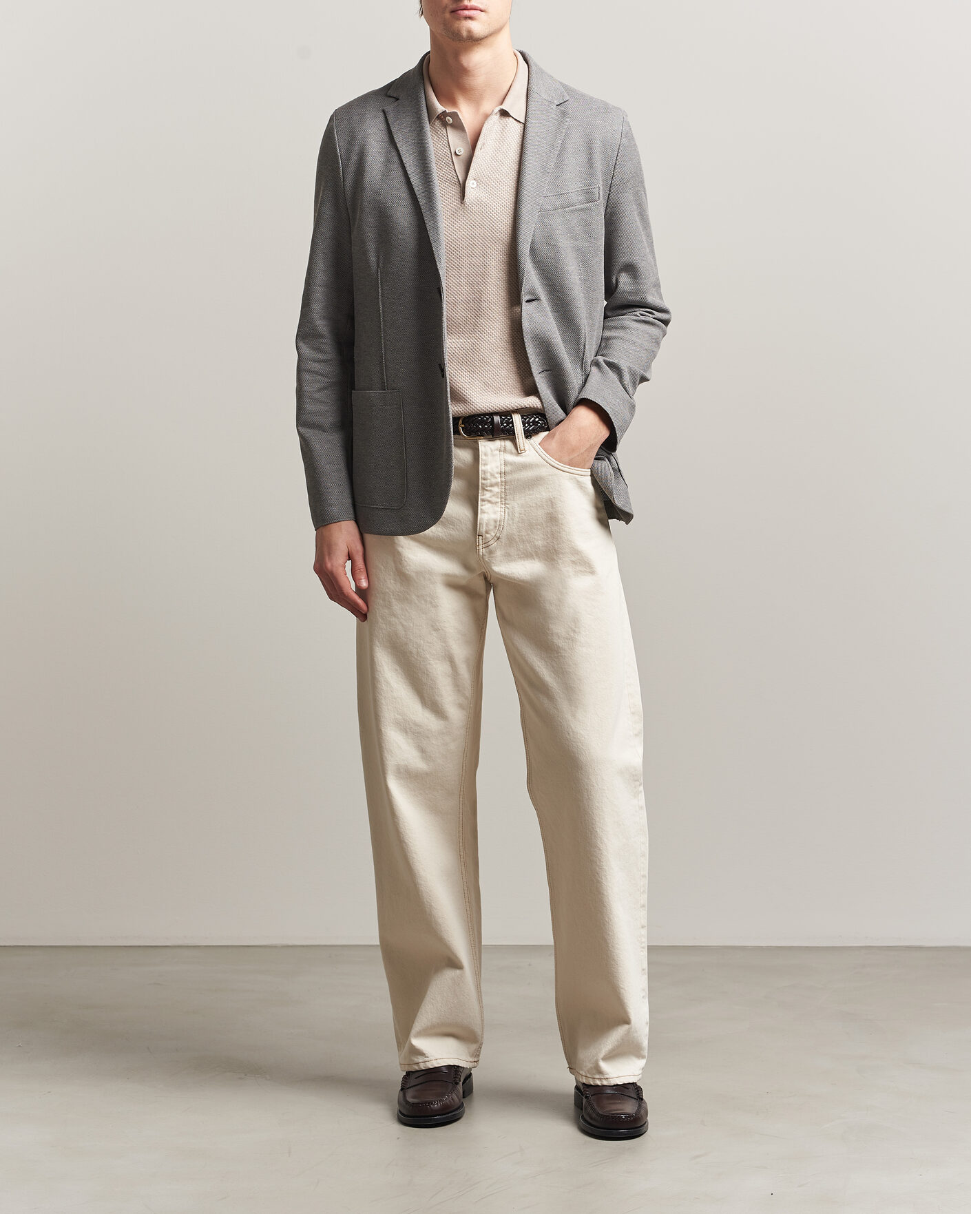Men | Blazers | Harris Wharf London | Loro Piana Honey Comb Blazer Light Grey
