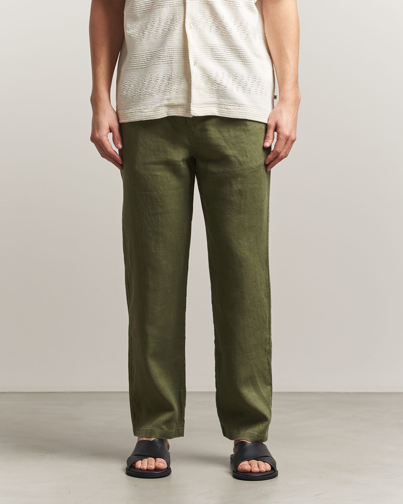 Men | Trousers | Samsøe Samsøe | Jabari Linen Drawstring Trousers Burnt Olive
