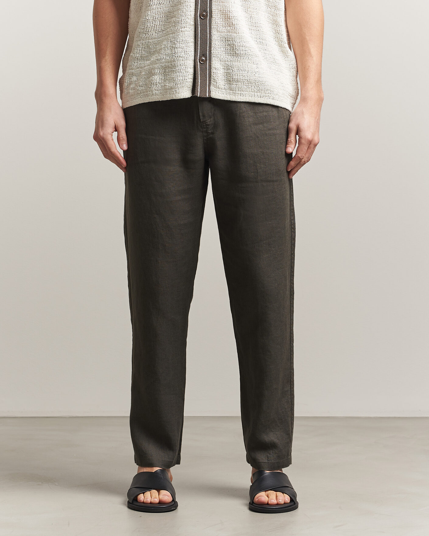 Men | Trousers | Samsøe Samsøe | Jabari Linen Drawstring Trousers Black Olive