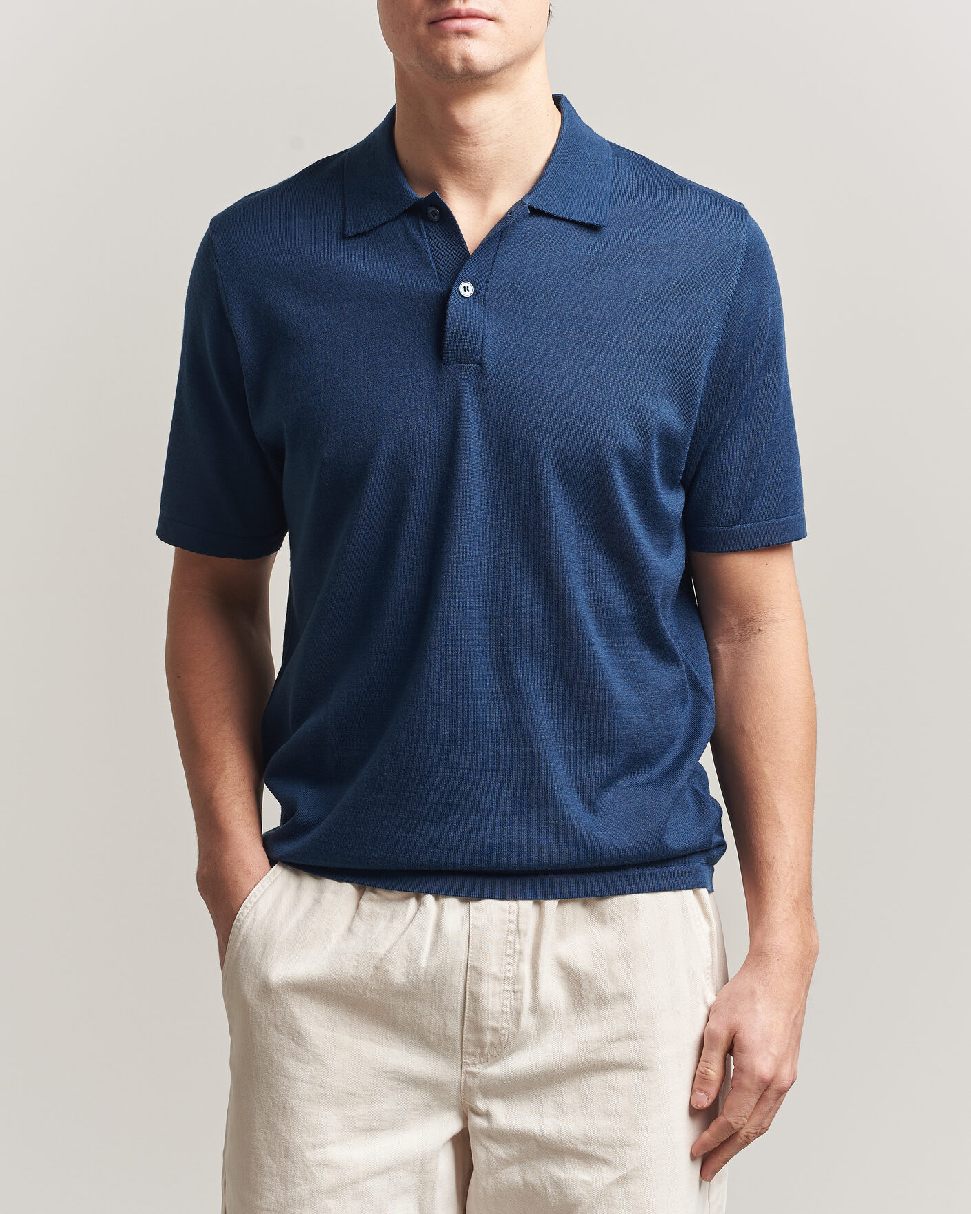 Men | Polo Shirts | Samsøe Samsøe | Rowan Knitted Polo Insignia Blue