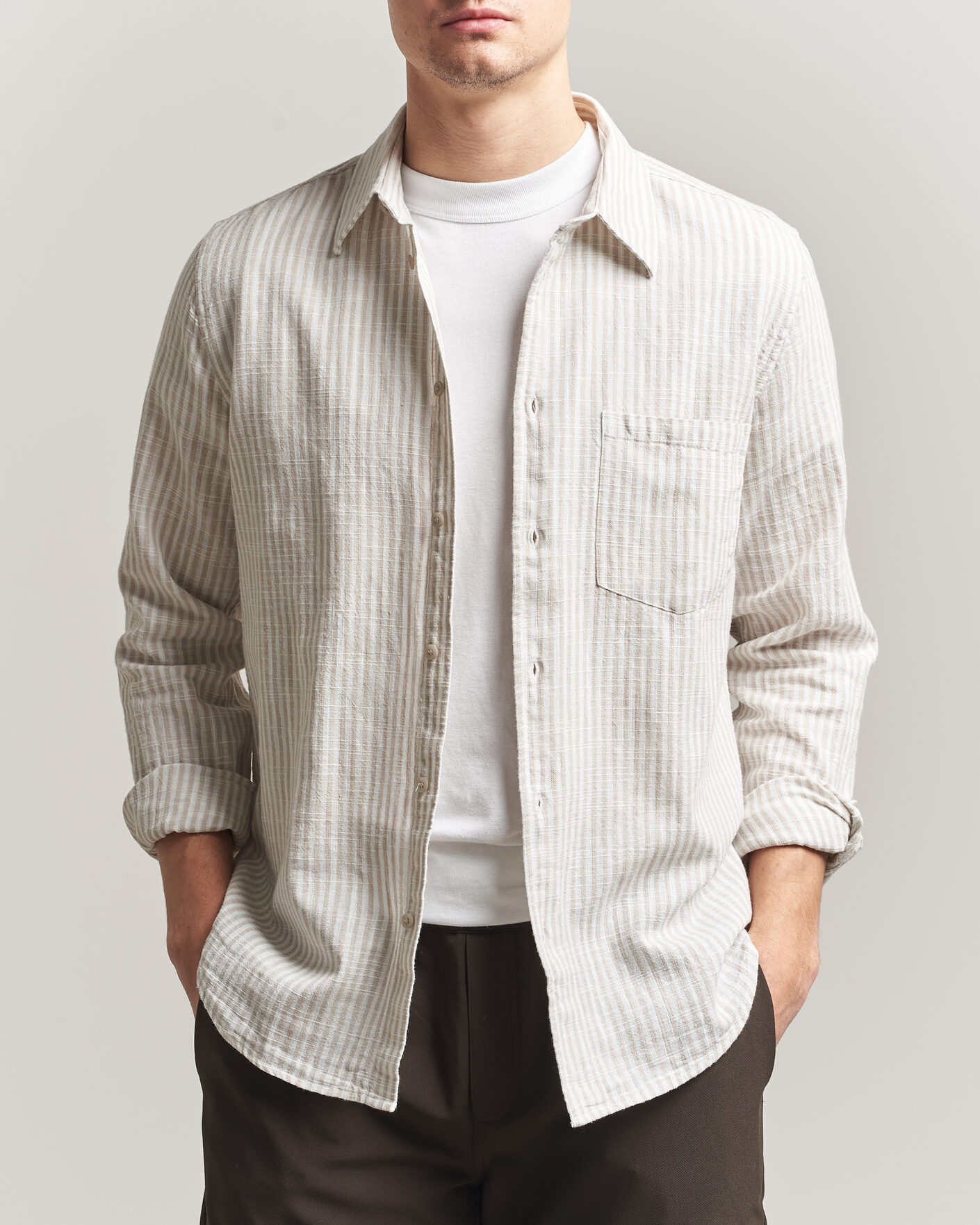 Men | Shirts | Samsøe Samsøe | Liam Cotton/Linen Striped Shirt Moonstruck