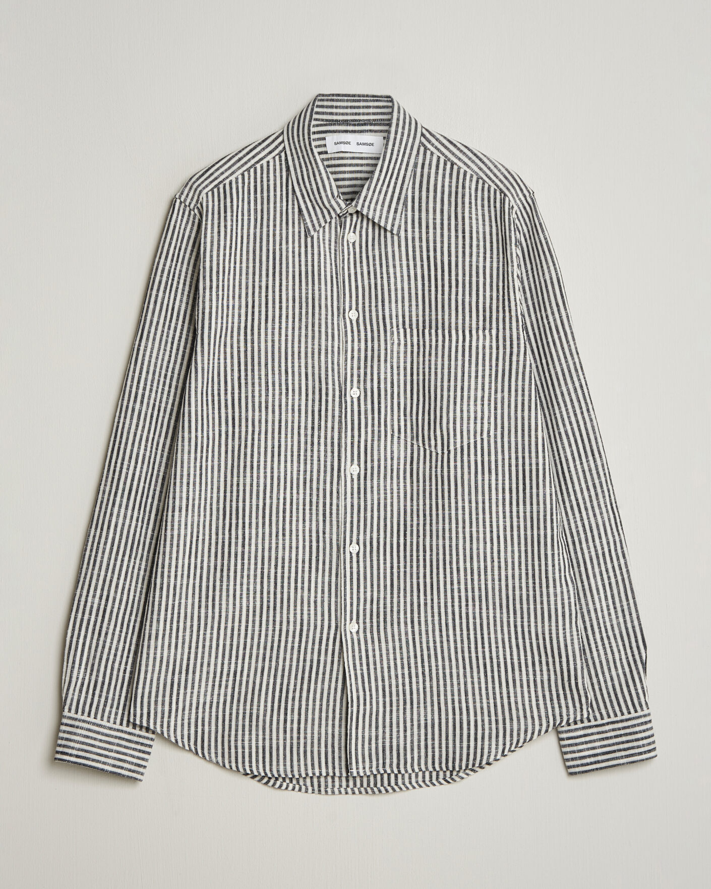 Men | Shirts | Samsøe Samsøe | Liam Cotton/Linen Striped Shirt Salute Navy