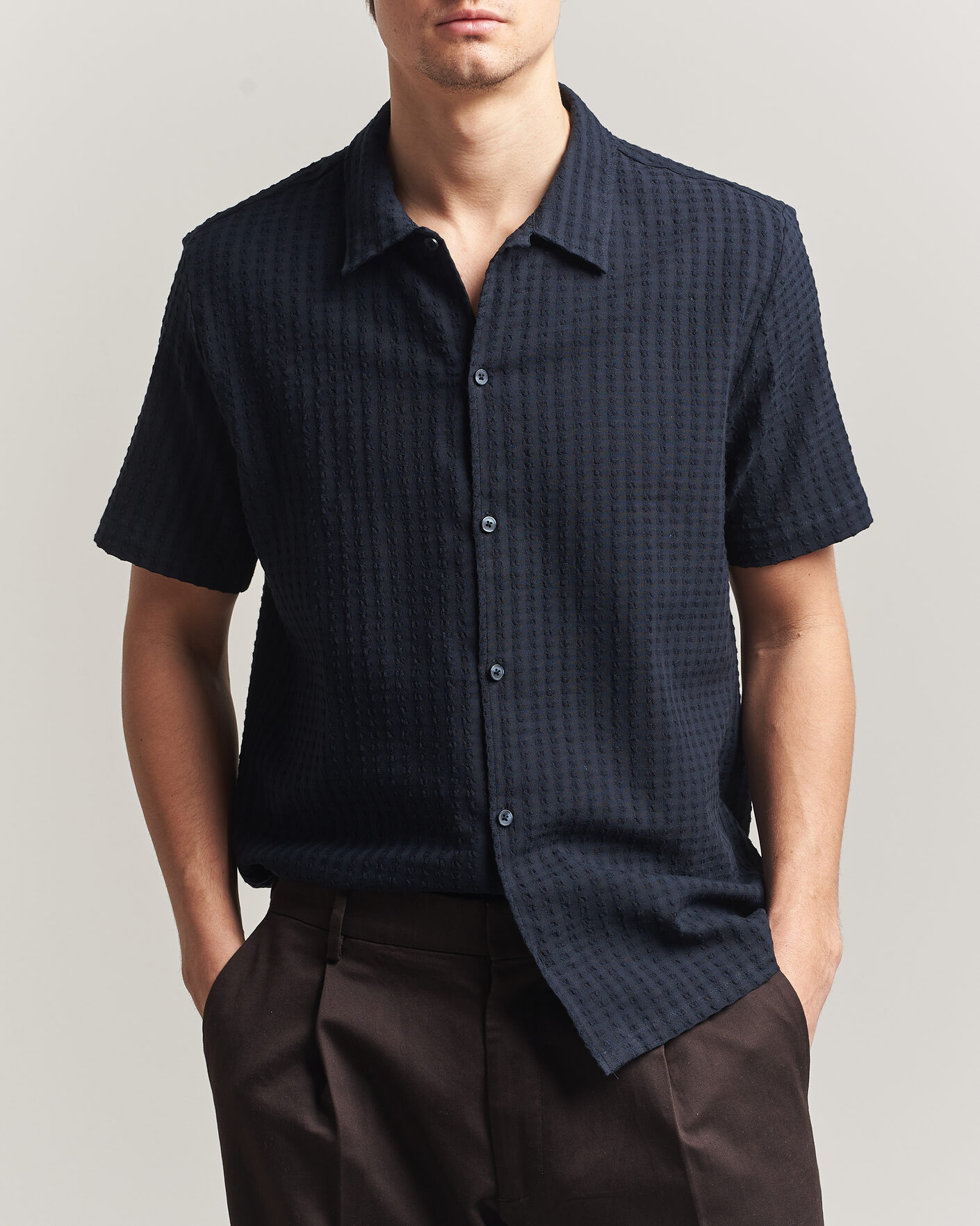 Men | Shirts | Samsøe Samsøe | Avan Structured Short Sleeve Shirt Salute Navy