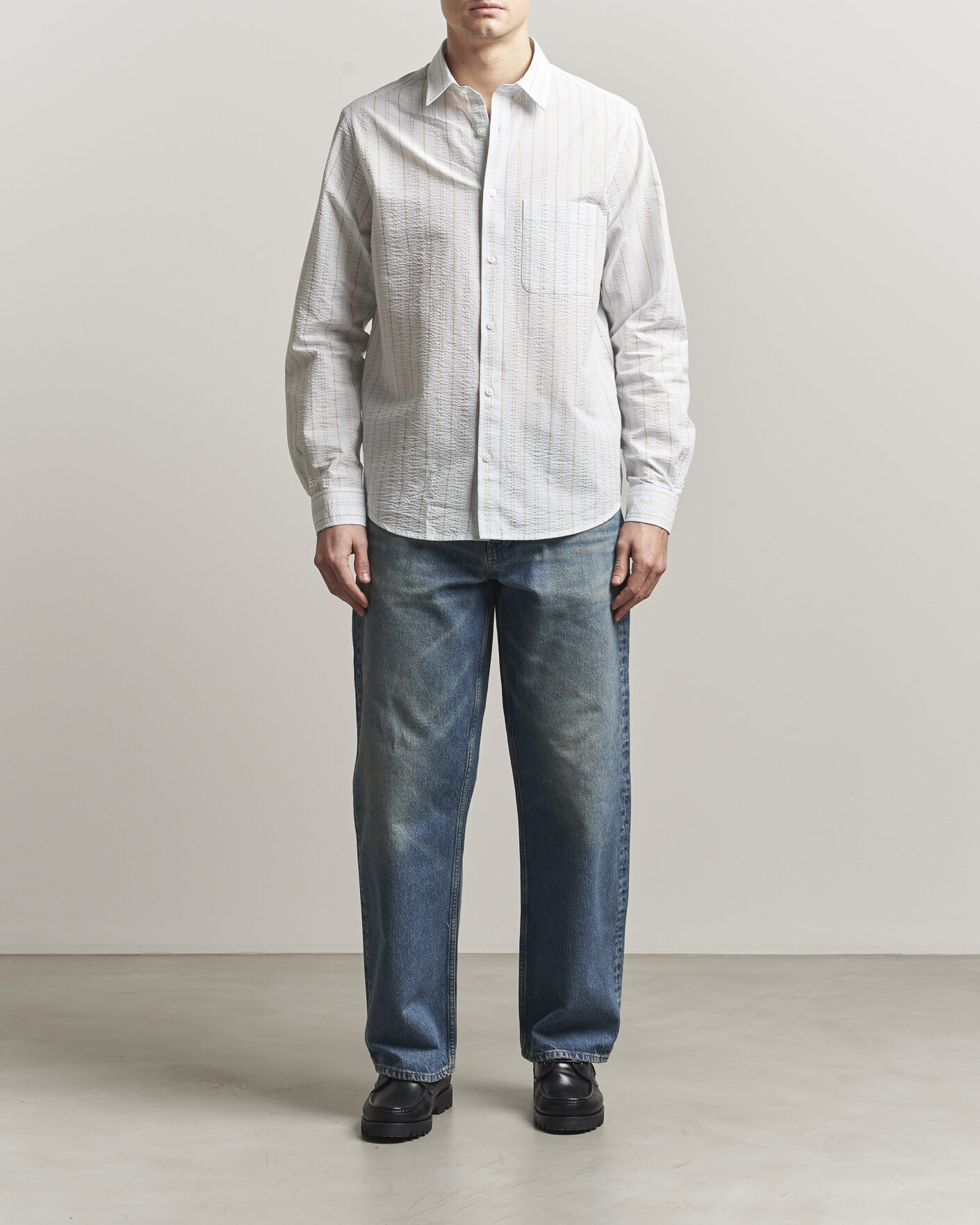 Men | Shirts | Samsøe Samsøe | Ryan Cotton Striped Shirt Skywriting