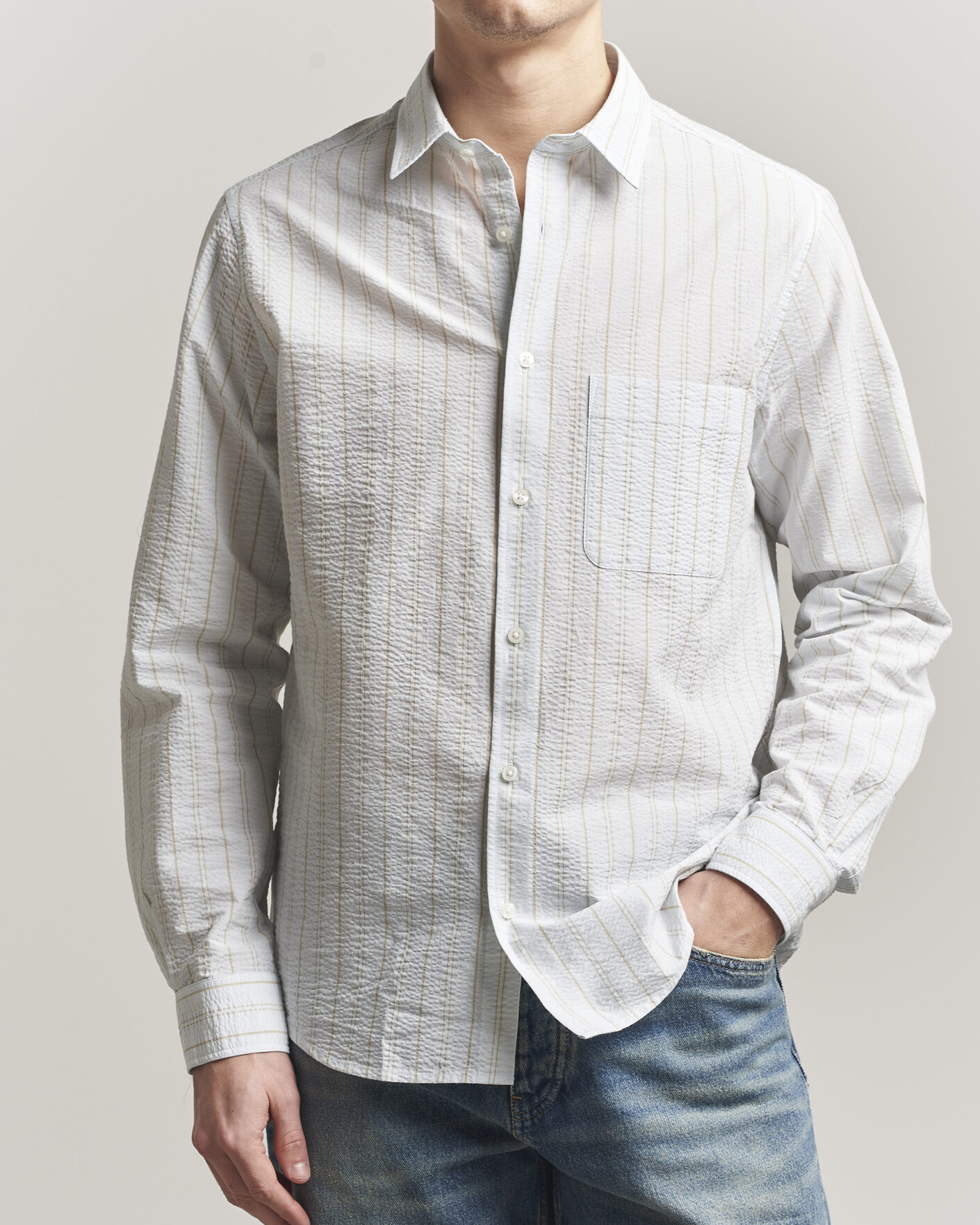 Men | Shirts | Samsøe Samsøe | Ryan Cotton Striped Shirt Skywriting