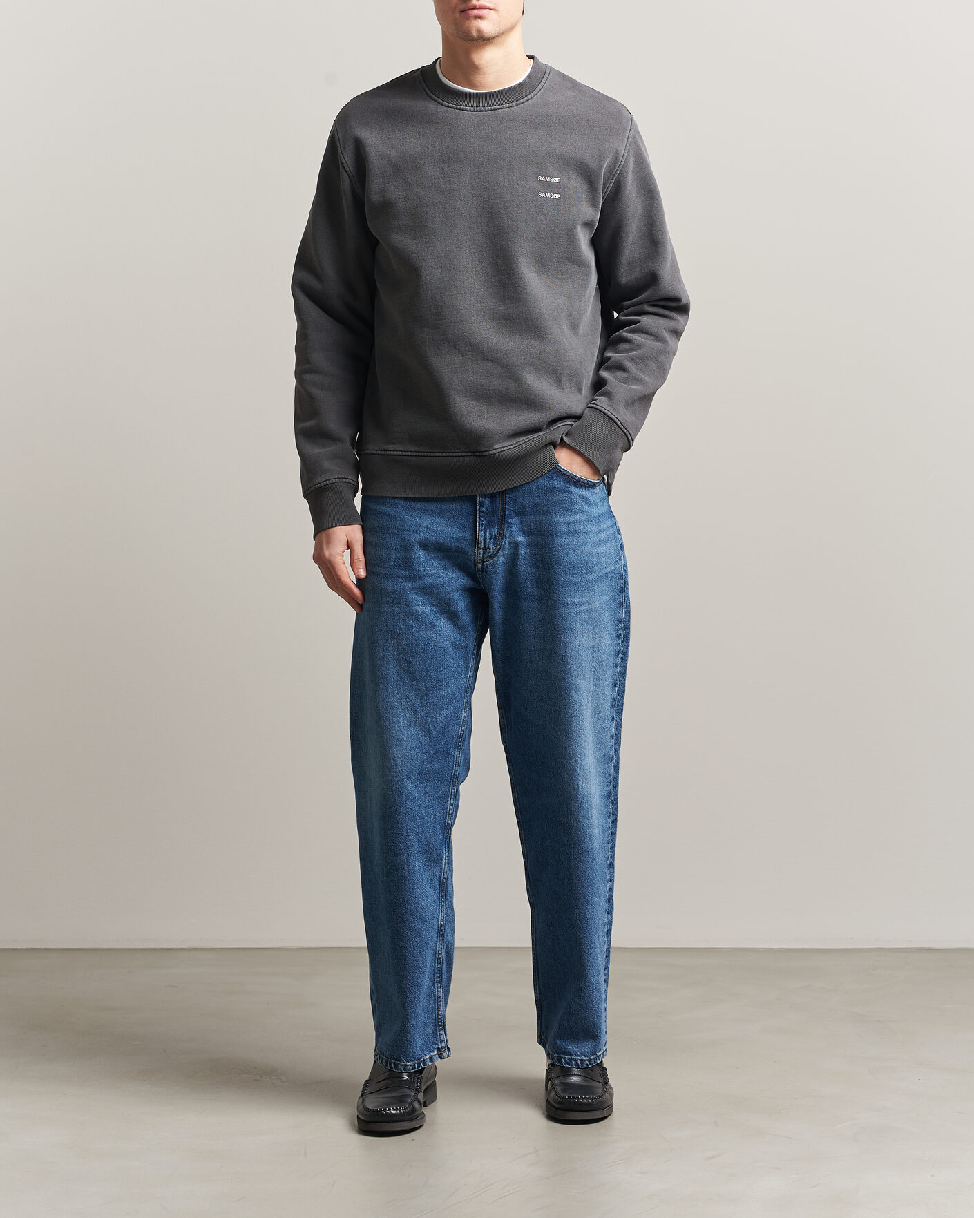 Men | Sweaters & Knitwear | Samsøe Samsøe | Joel Washed Organic Cotton Sweatshirt Black