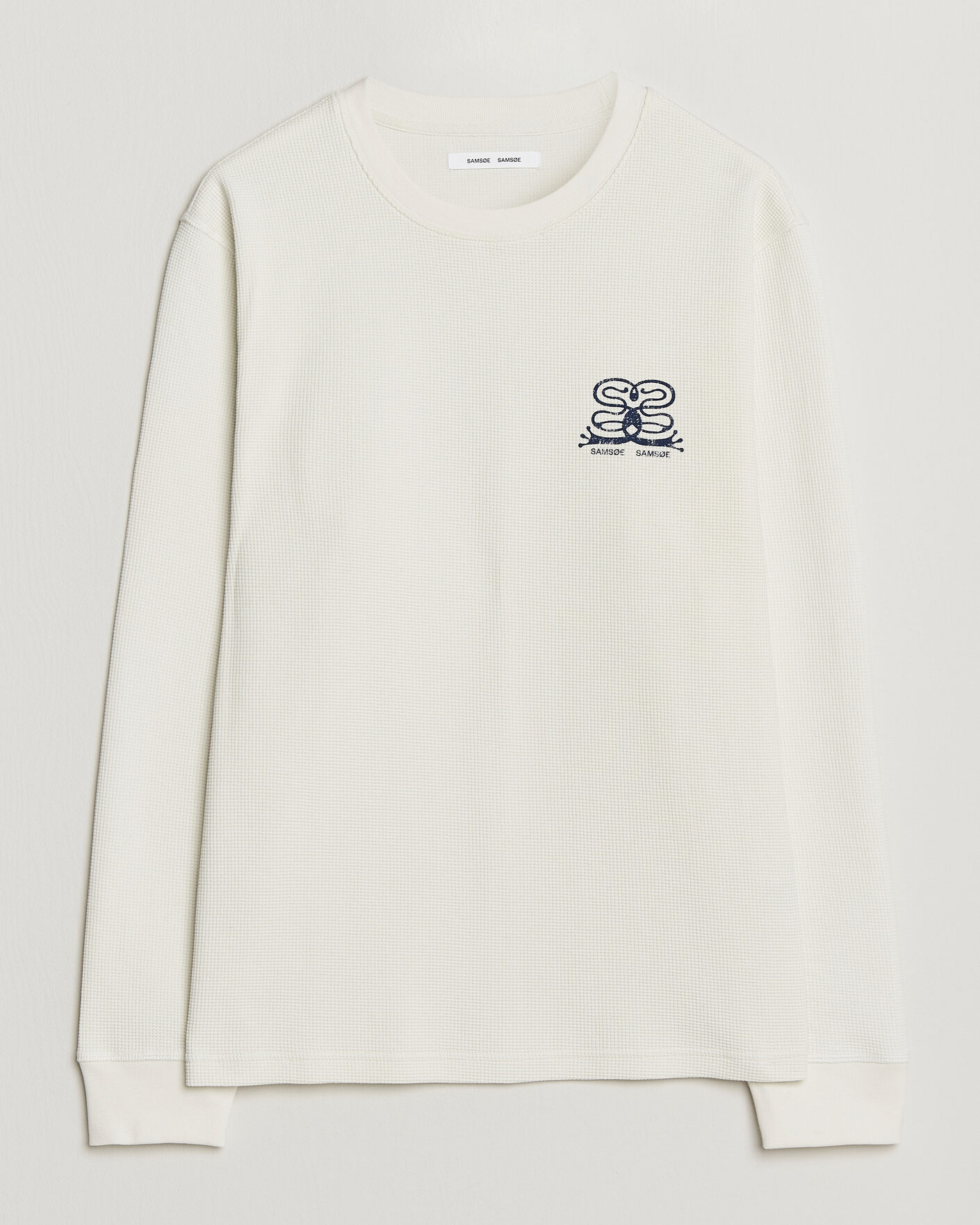 Men | T-Shirts | Samsøe Samsøe | Fellow Waffle Printed Long Sleeve T-Shirt Clear Cream