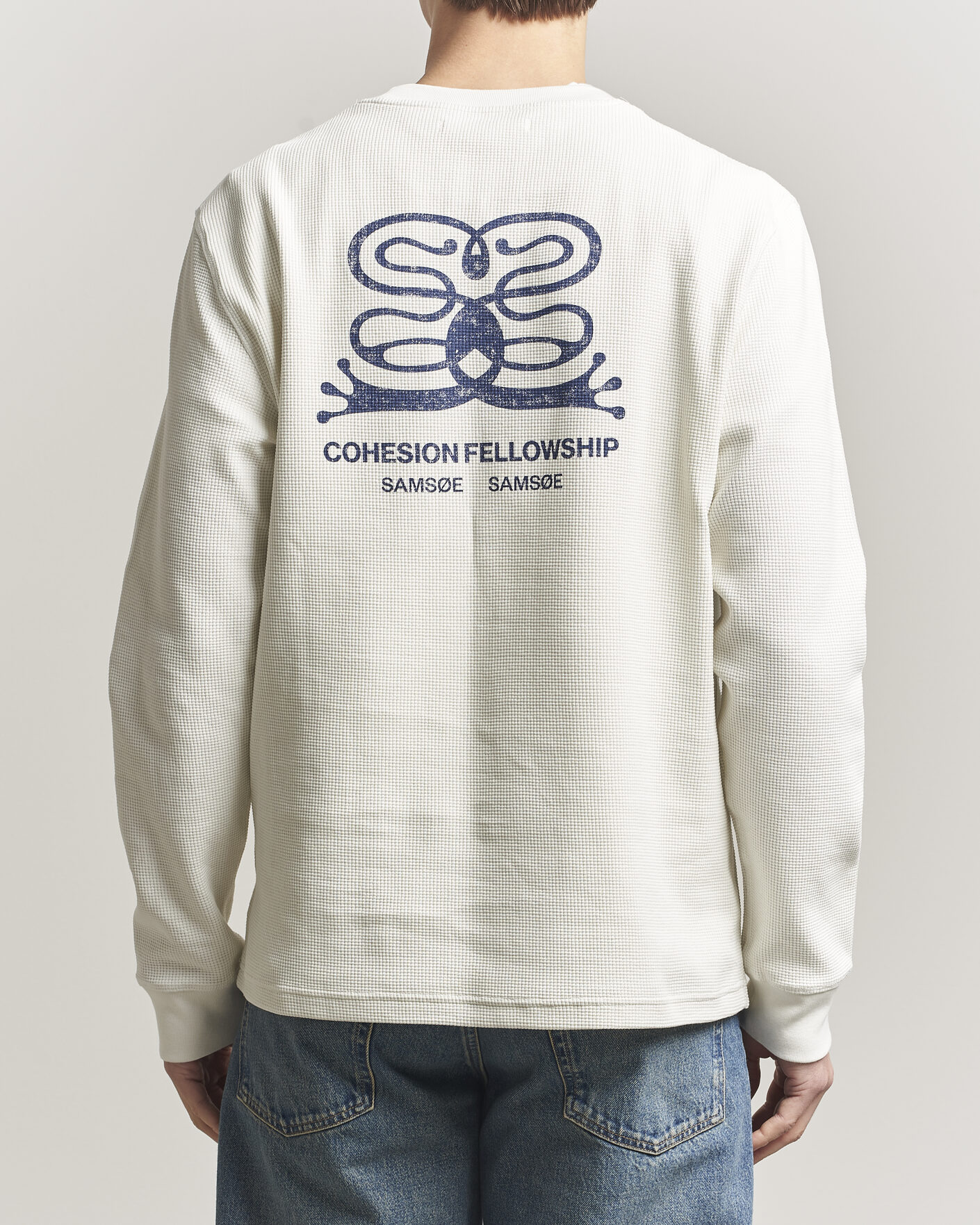 Men | T-Shirts | Samsøe Samsøe | Fellow Waffle Printed Long Sleeve T-Shirt Clear Cream