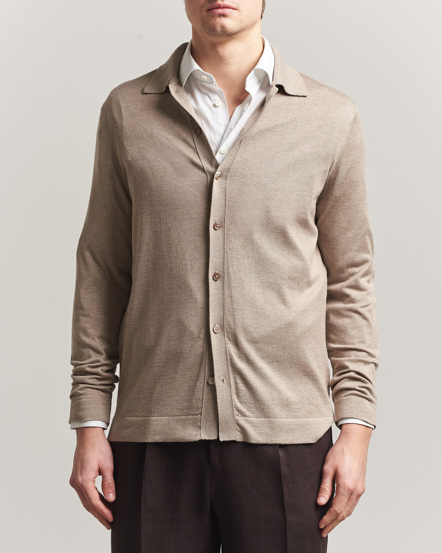 Men | Sweaters & Knitwear | Stenströms | Silk/Cashmere Cardigan Taupe