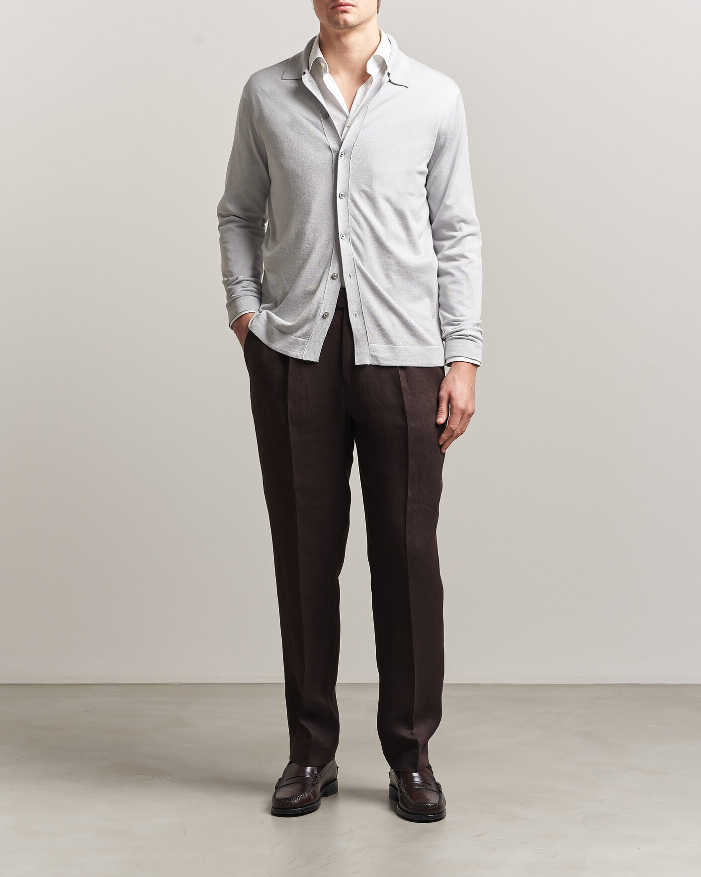 Men | Sweaters & Knitwear | Stenströms | Silk/Cashmere Cardigan Light Grey