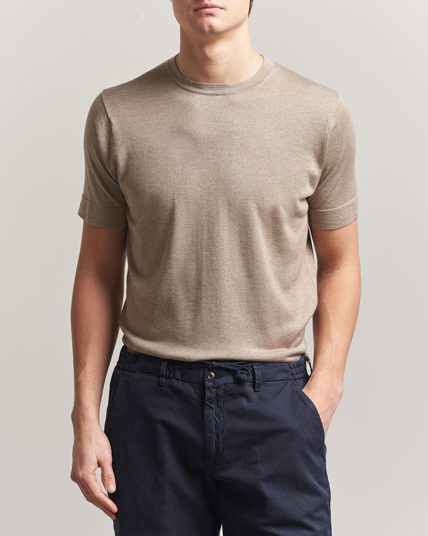 Men | T-Shirts | Stenströms | Silk/Cashmere T-Shirt Taupe