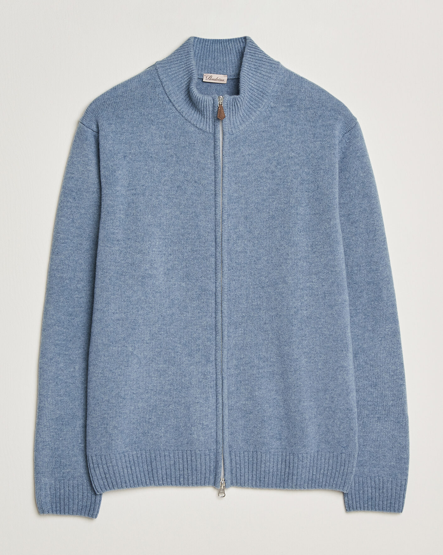 Men | Sweaters & Knitwear | Stenströms | Brushed Merino Full Zip Light Blue
