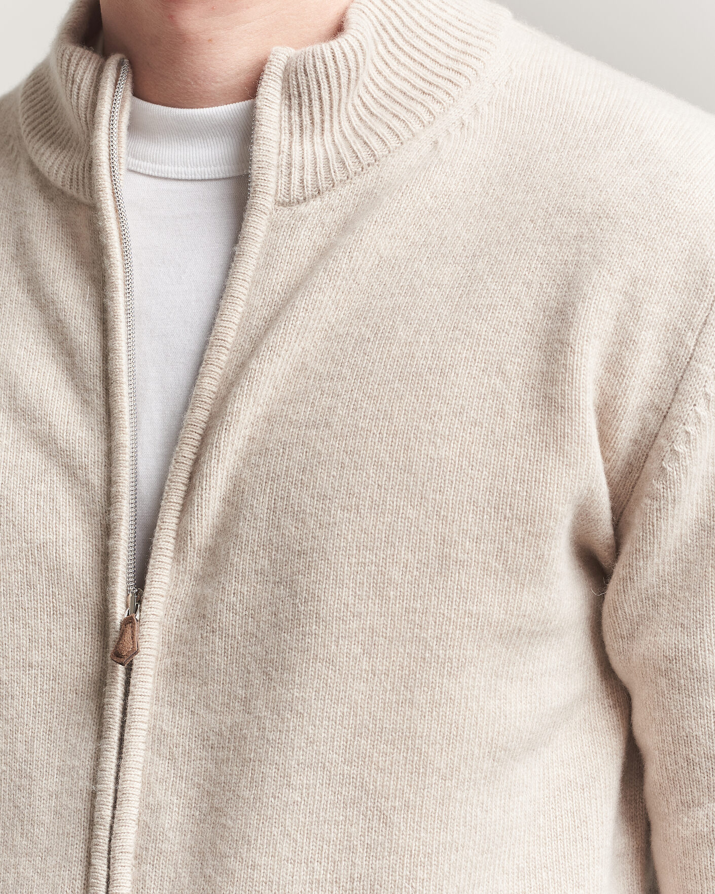 Men | Sweaters & Knitwear | Stenströms | Brushed Merino Full Zip Beige