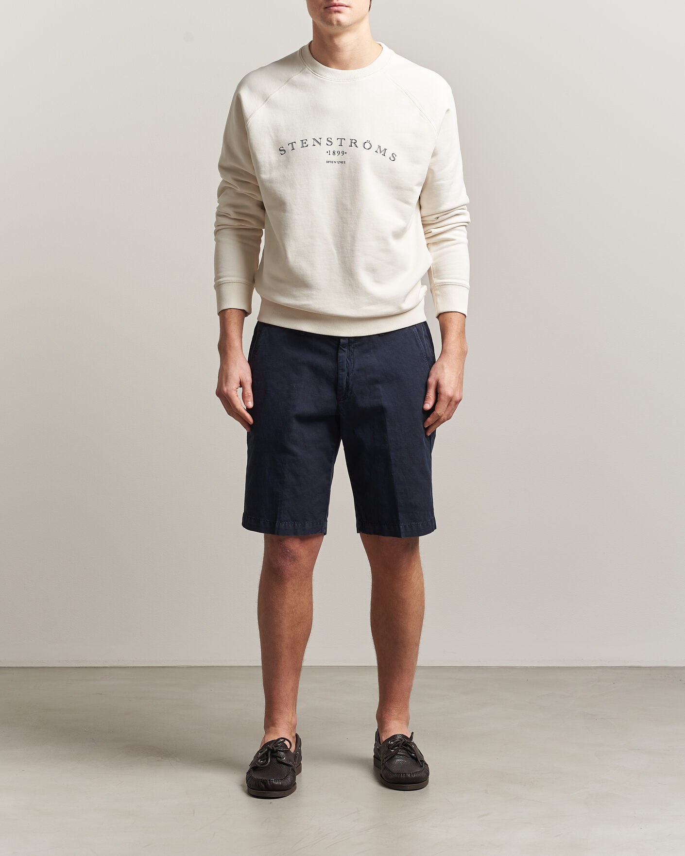 Men | Sweaters & Knitwear | Stenströms | Raglan Crew Logo Sweater White