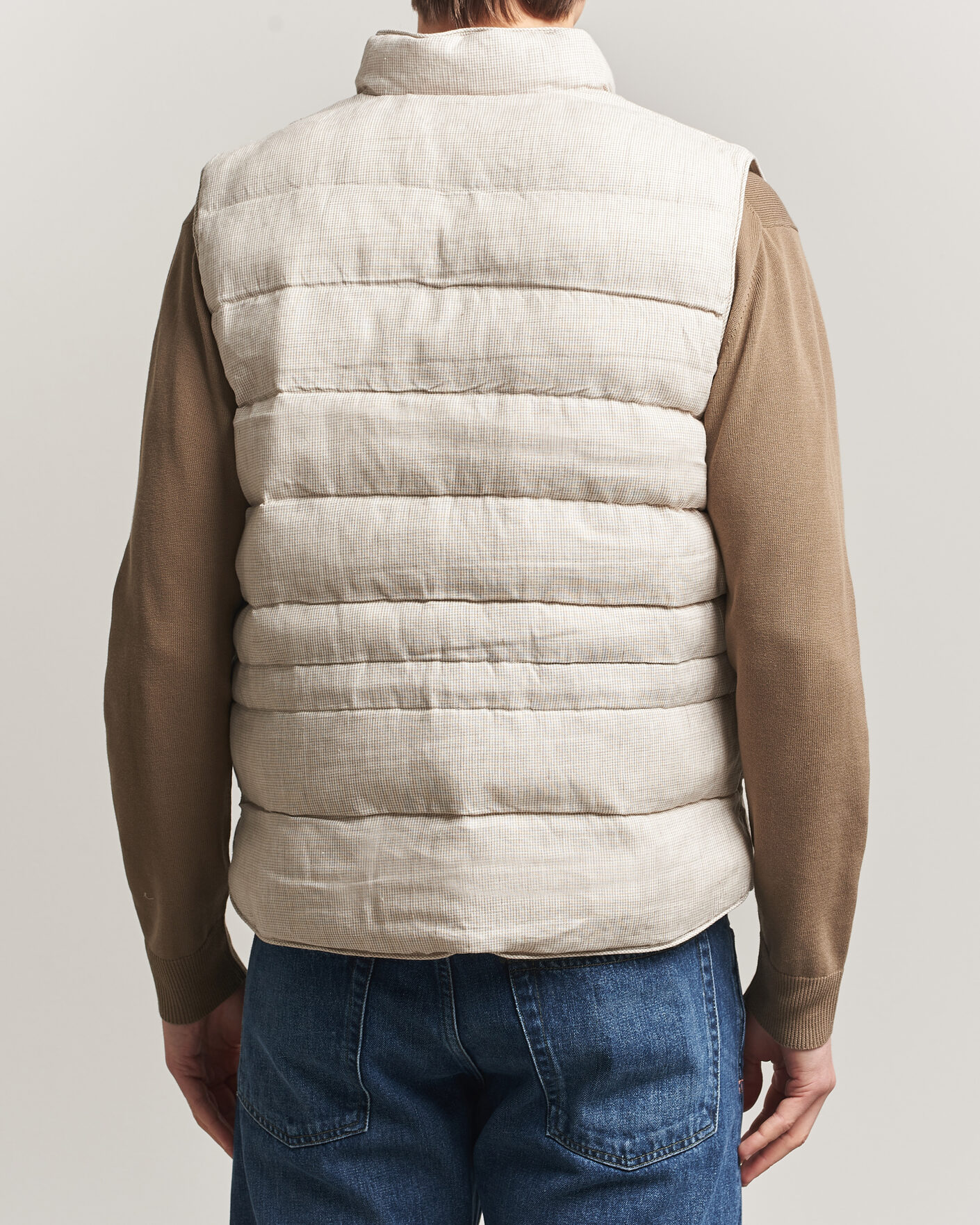 Men | Gilets | Stenströms | Padded Mini Houndstooth Linen Vest Beige