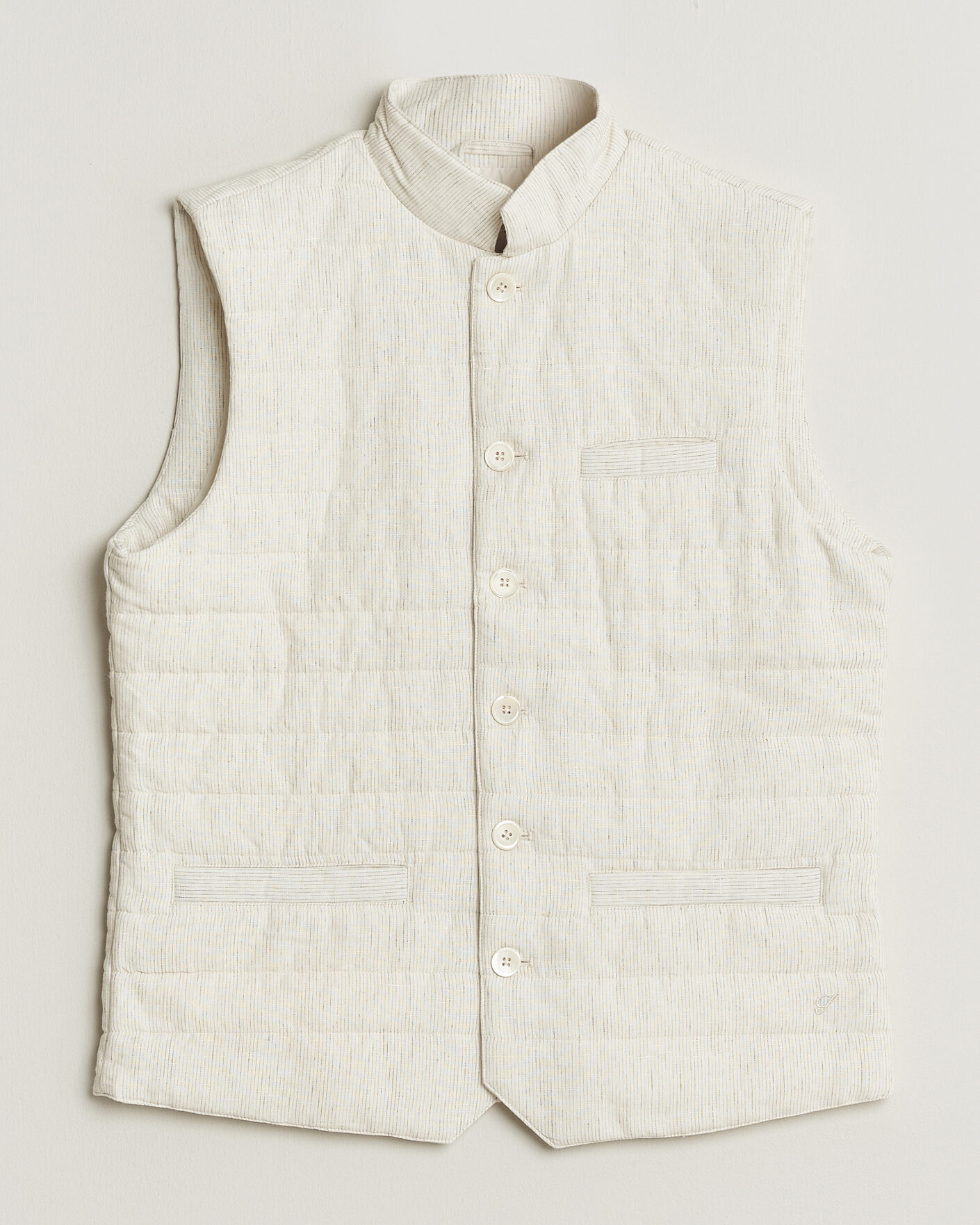 Men | Gilets | Stenströms | Mid Layer Pin Stripe Linen Vest Off White