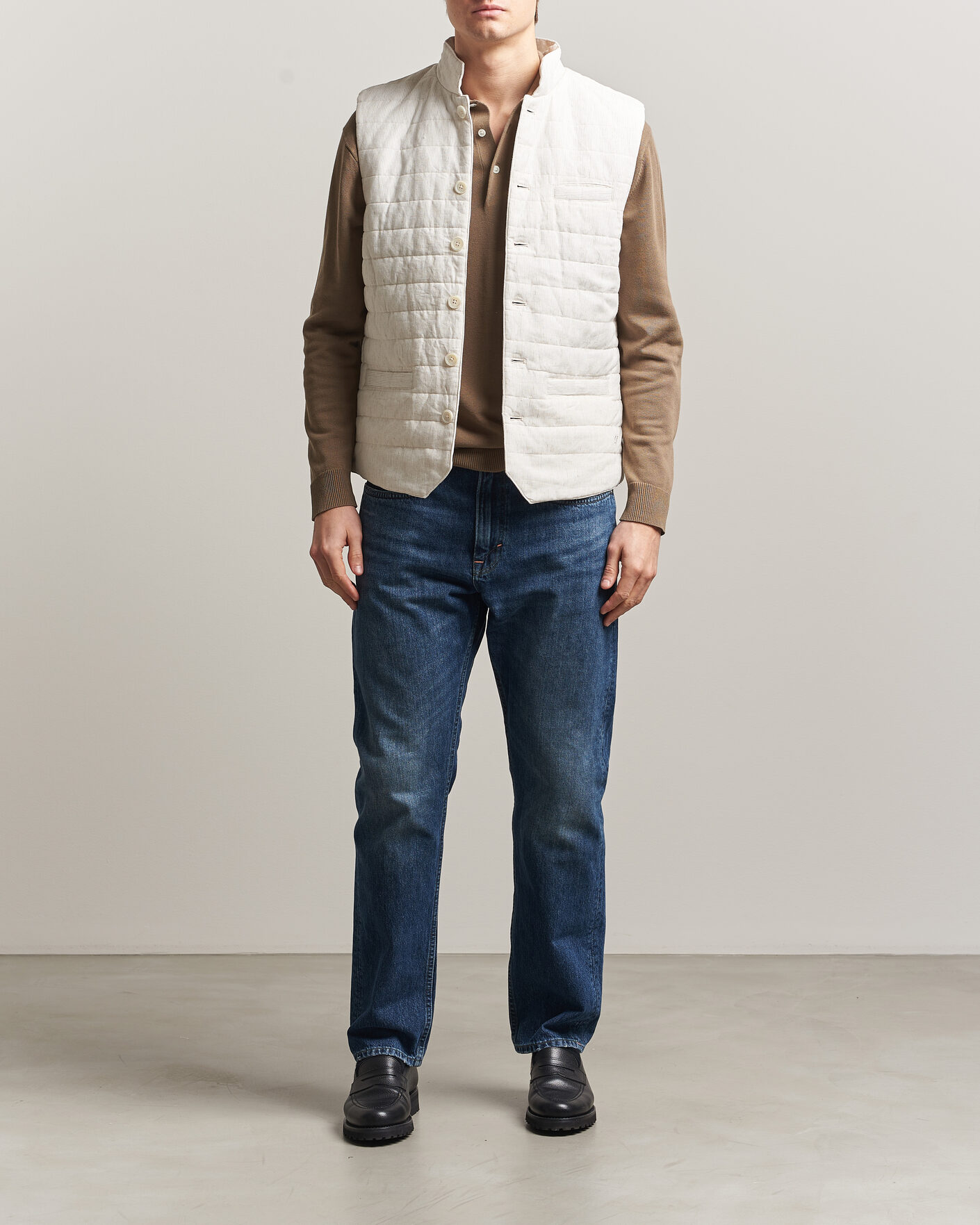 Men | Gilets | Stenströms | Mid Layer Pin Stripe Linen Vest Off White