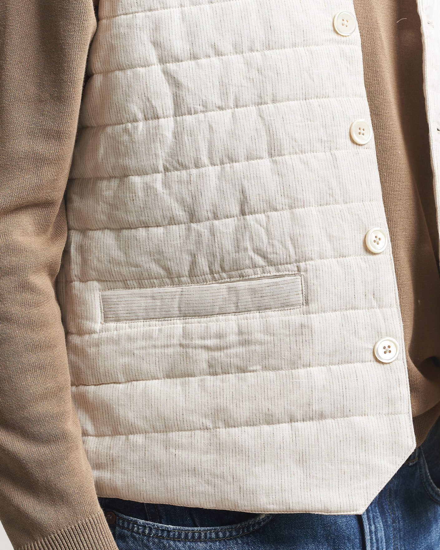 Men | Gilets | Stenströms | Mid Layer Pin Stripe Linen Vest Off White