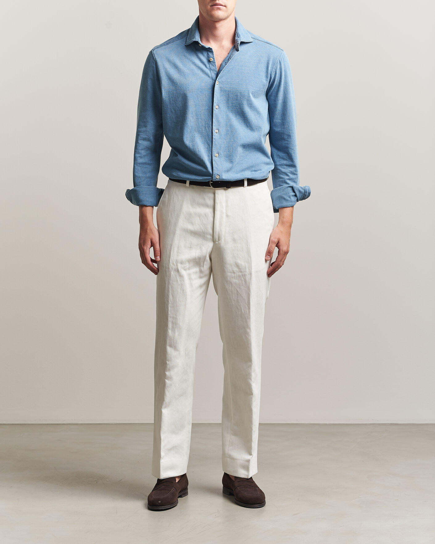 Men | Shirts | Stenströms | Jersey Denim Shirt Blue