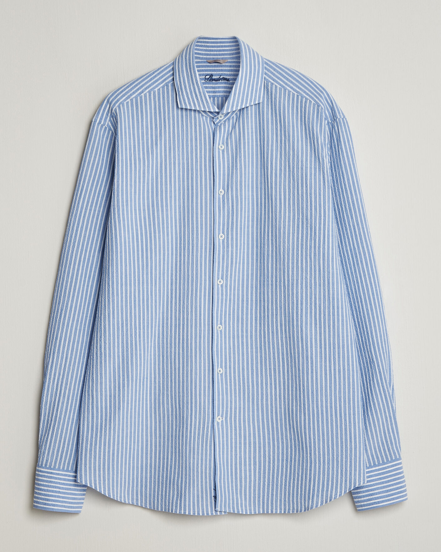 Men | Shirts | Stenströms | Regular Fit Striped Seersucker Shirt Blue