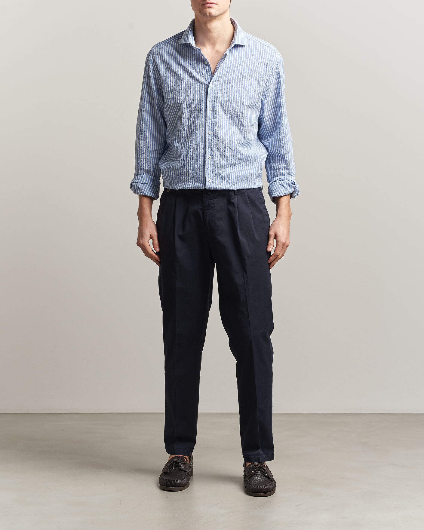 Men | Shirts | Stenströms | Regular Fit Striped Seersucker Shirt Blue