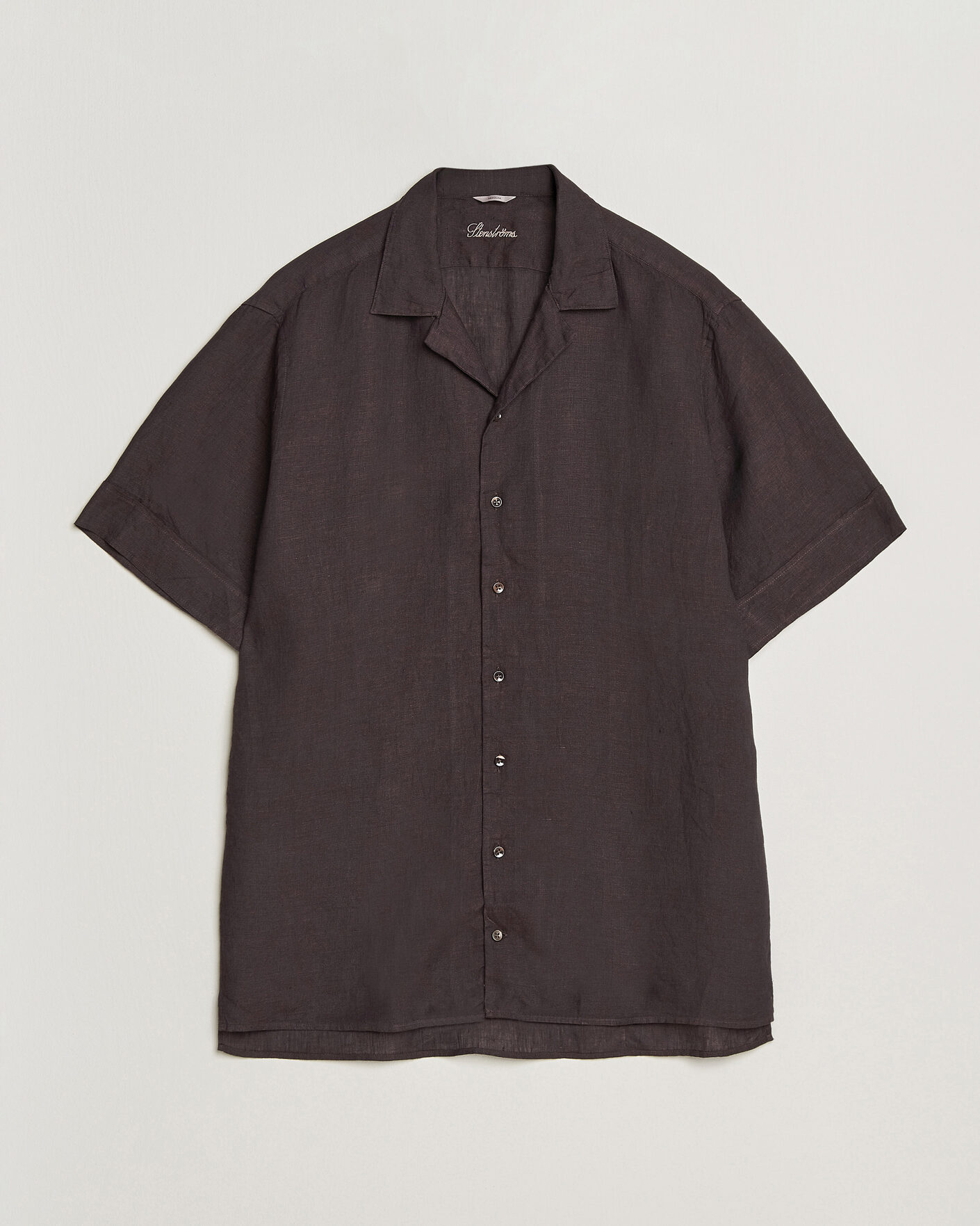 Men | Shirts | Stenströms | Short Sleeve Linen Shirt Dark Brown