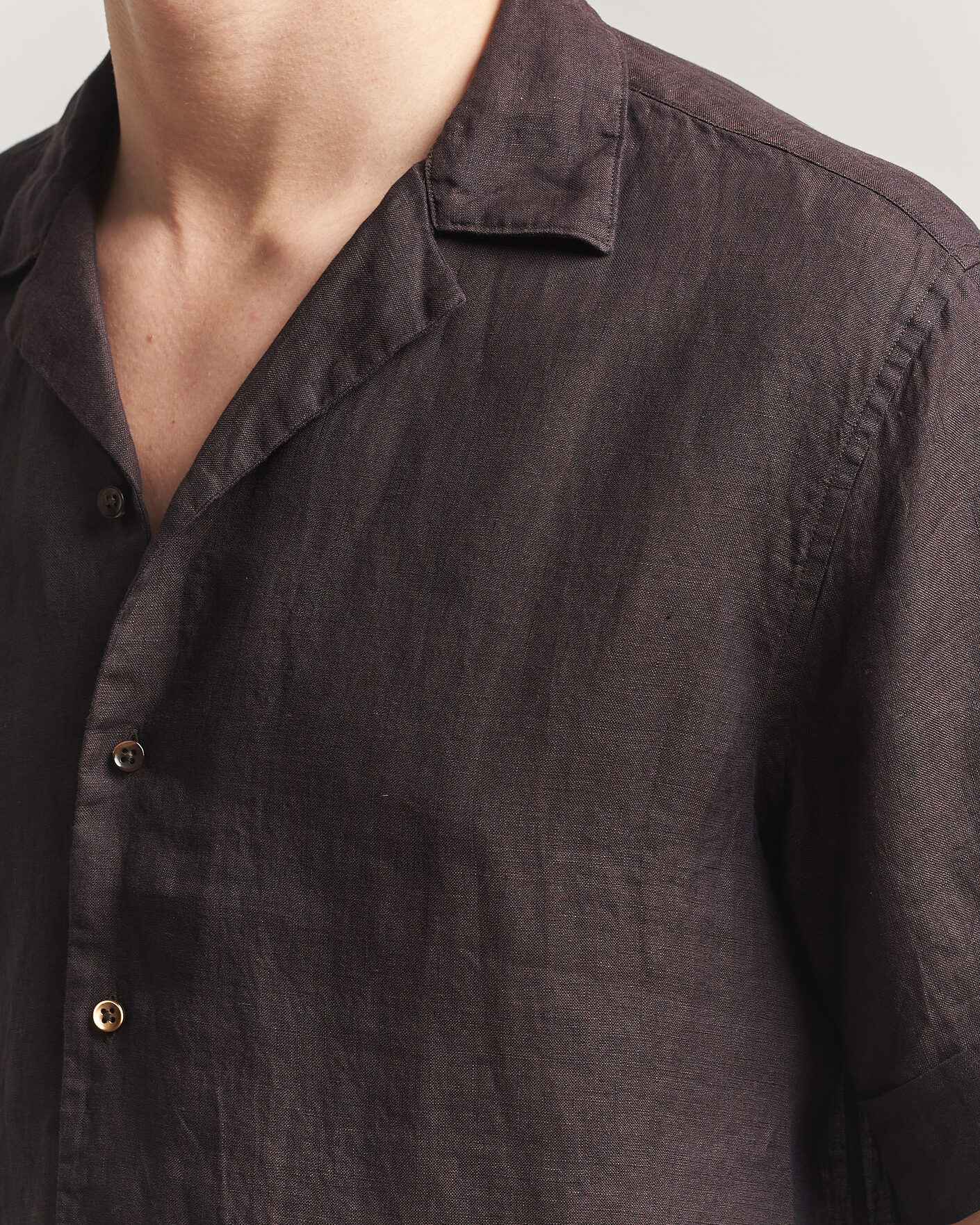 Men | Shirts | Stenströms | Short Sleeve Linen Shirt Dark Brown