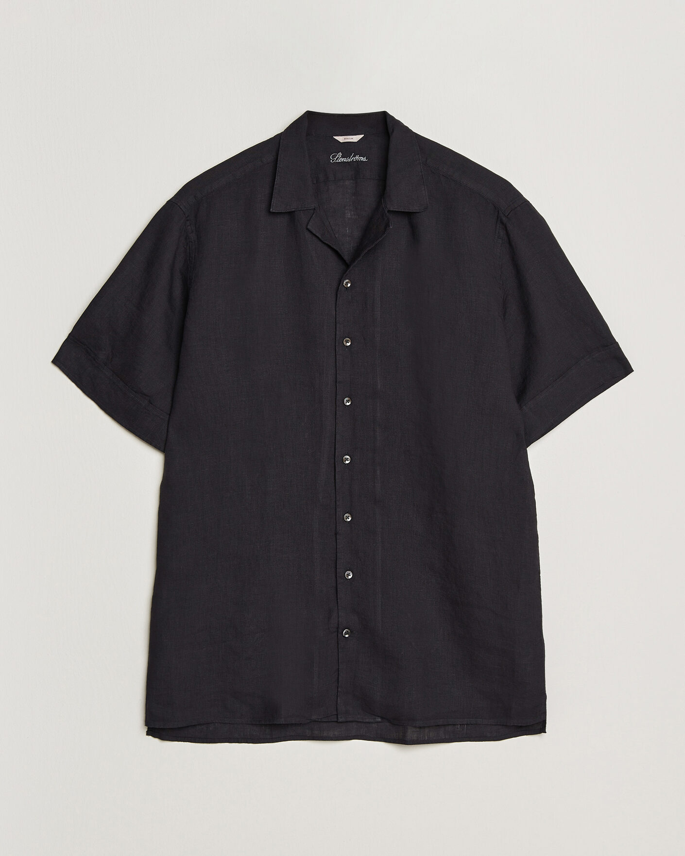 Men | Shirts | Stenströms | Short Sleeve Linen Shirt Black