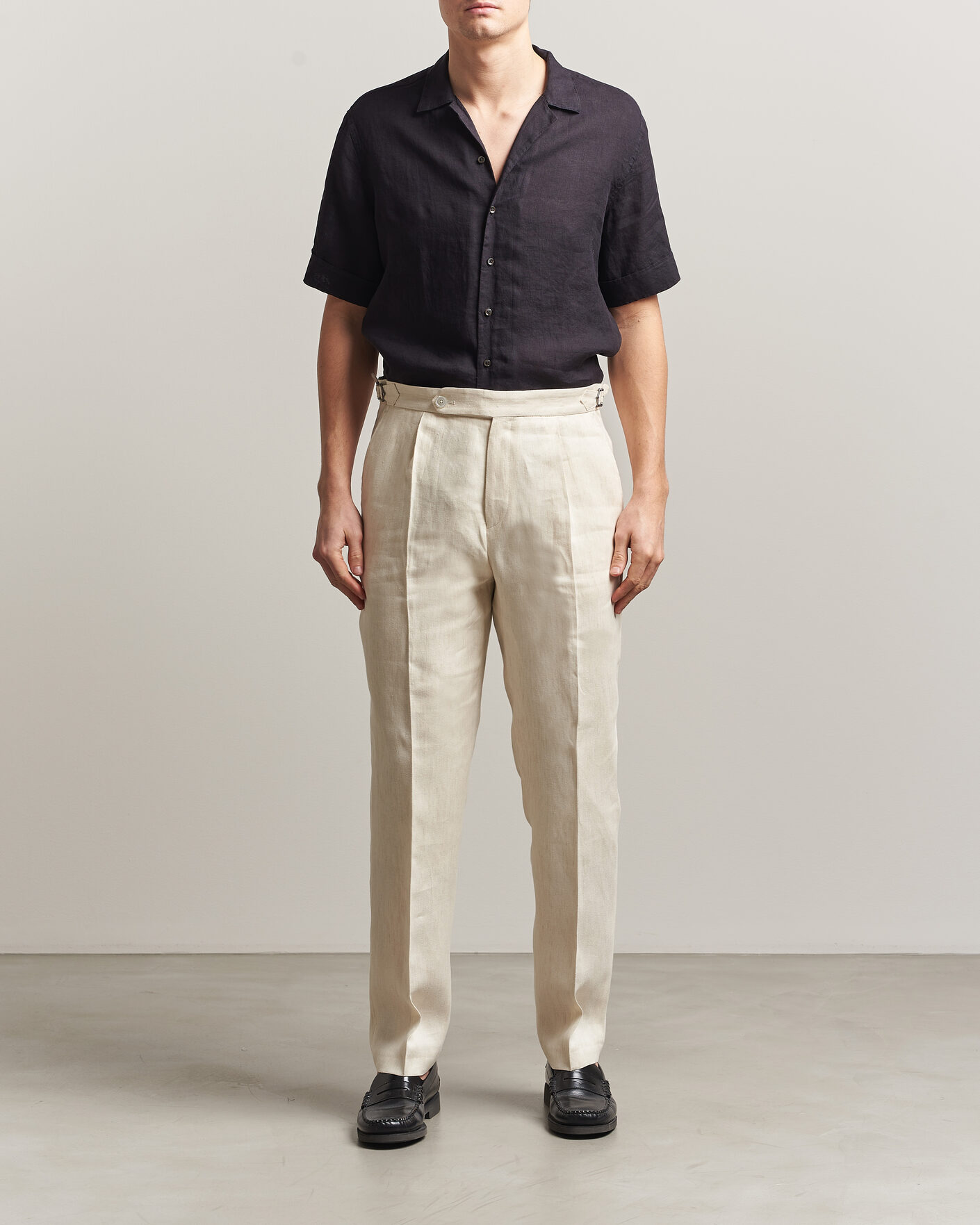 Men | Shirts | Stenströms | Short Sleeve Linen Shirt Black