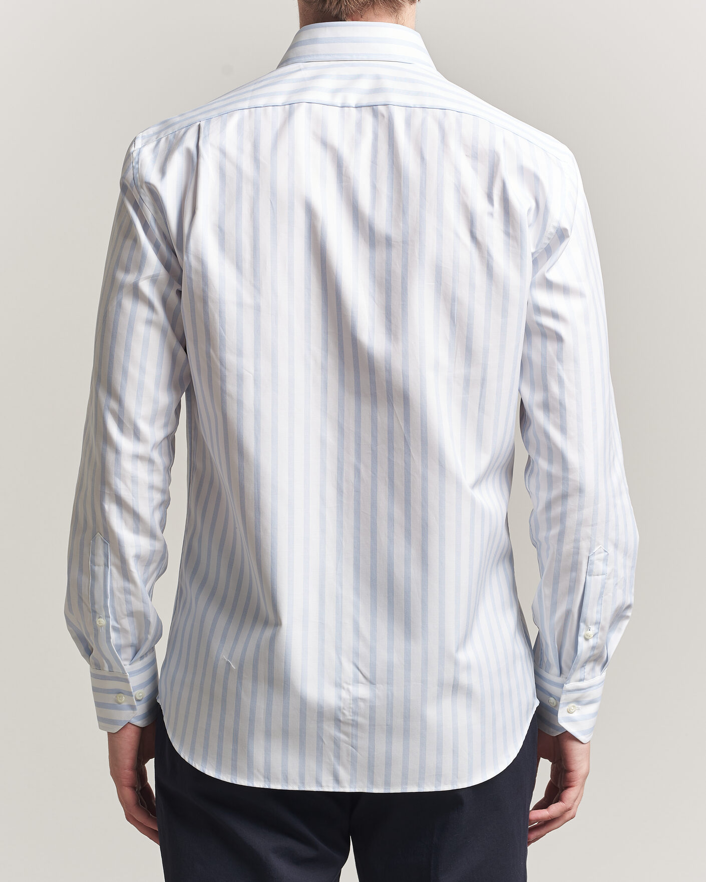 Men | Shirts | Stenströms | Regular Wide Stripe Twill Shirt Light Blue