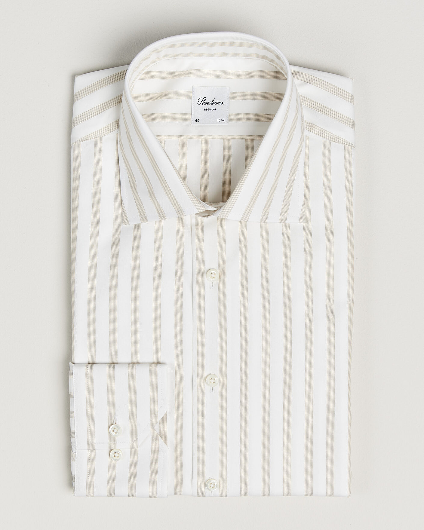 Men | Shirts | Stenströms | Regular Wide Stripe Twill Shirt Beige
