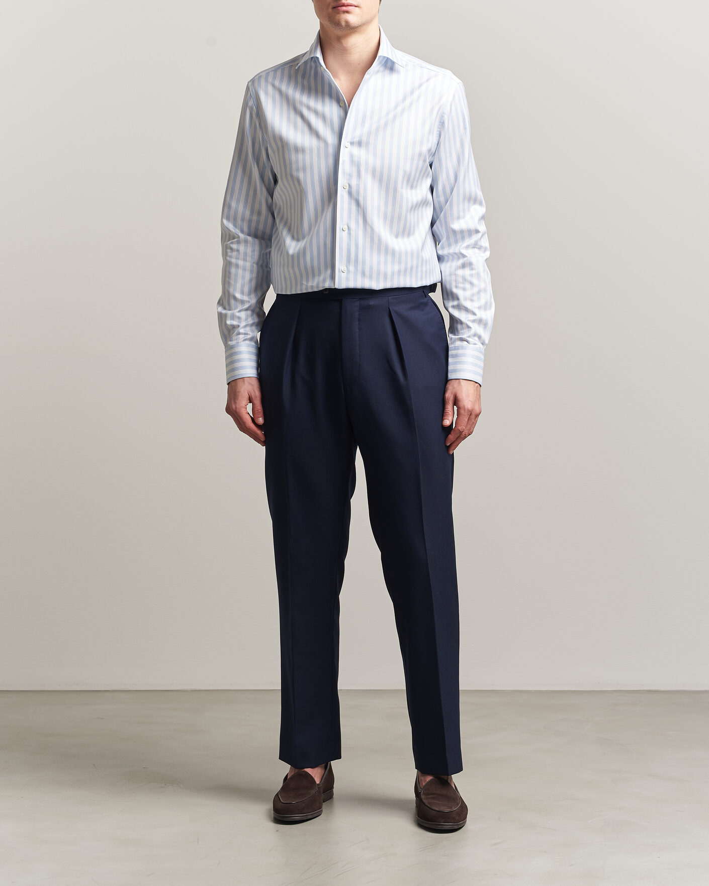 Men | Shirts | Stenströms | Regular Fit One Piece Collar Striped Shirt Blue