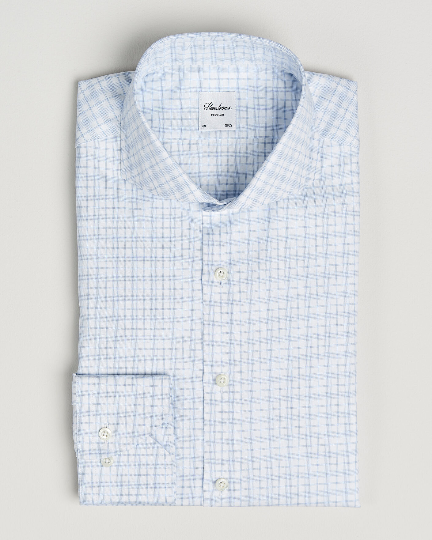 Men | Shirts | Stenströms | Regular Fit Checked Twill Shirt Light Blue