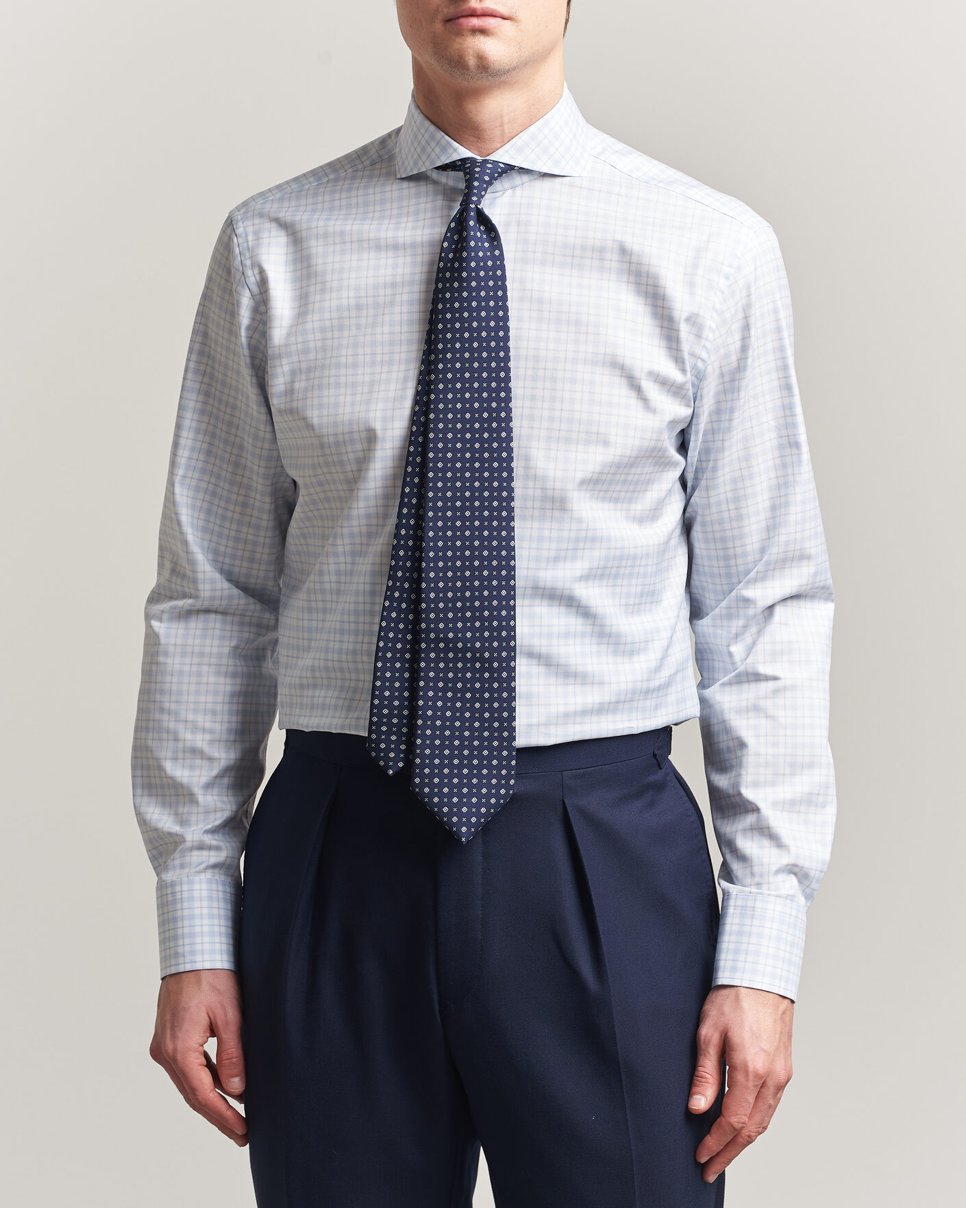 Men | Shirts | Stenströms | Regular Fit Checked Twill Shirt Light Blue