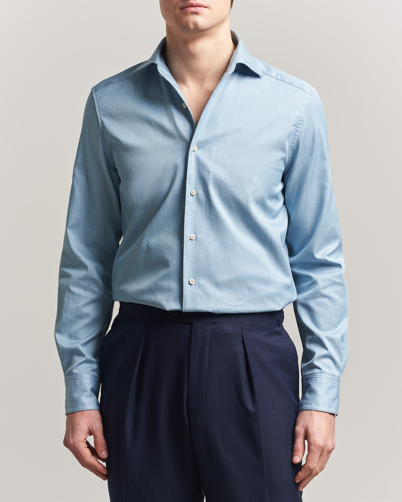 Men | Shirts | Stenströms | 1899 Slim One Piece Washed Denim Shirt Blue
