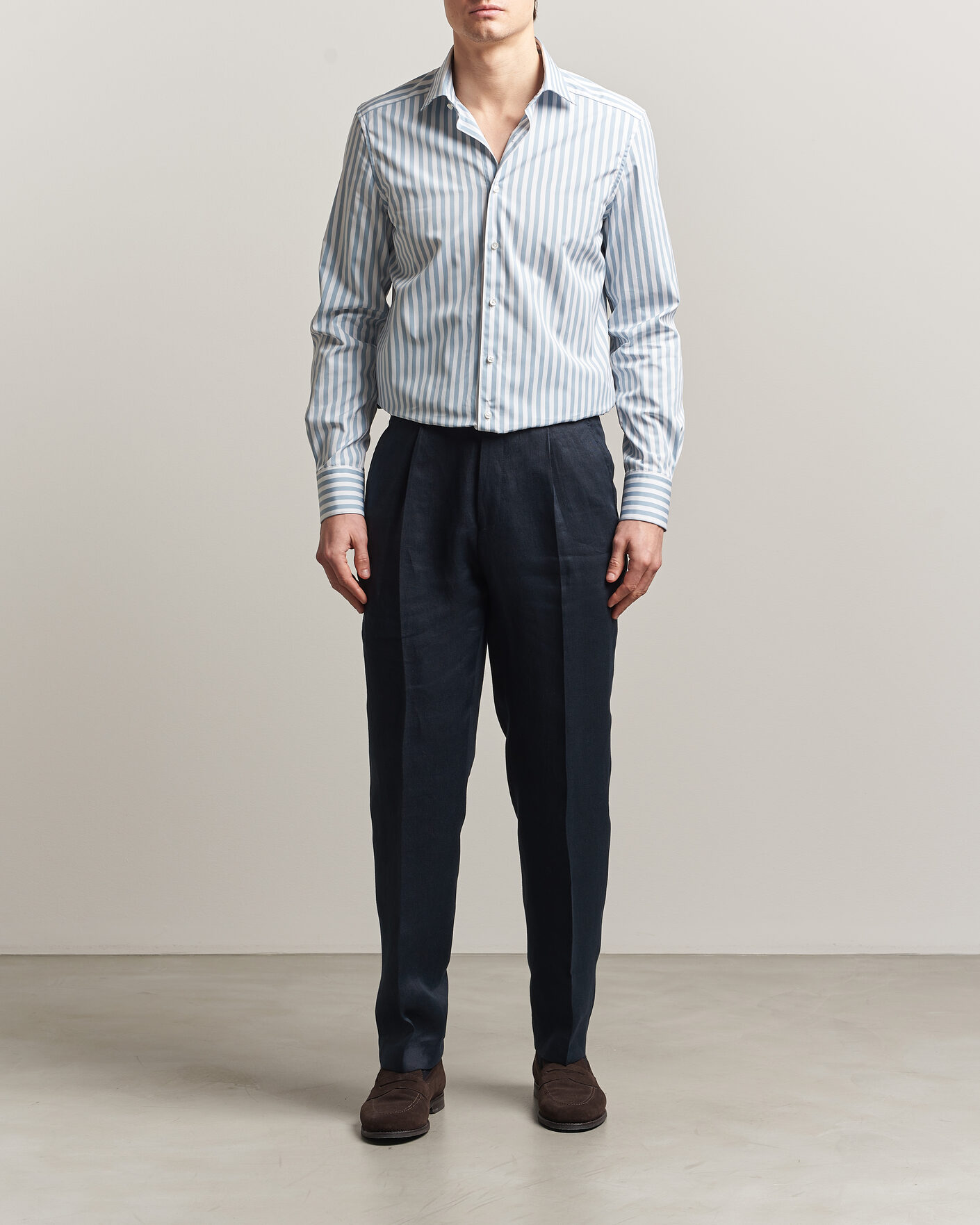 Men | Shirts | Stenströms | 1899 Cotton Twill Striped Shirt Blue