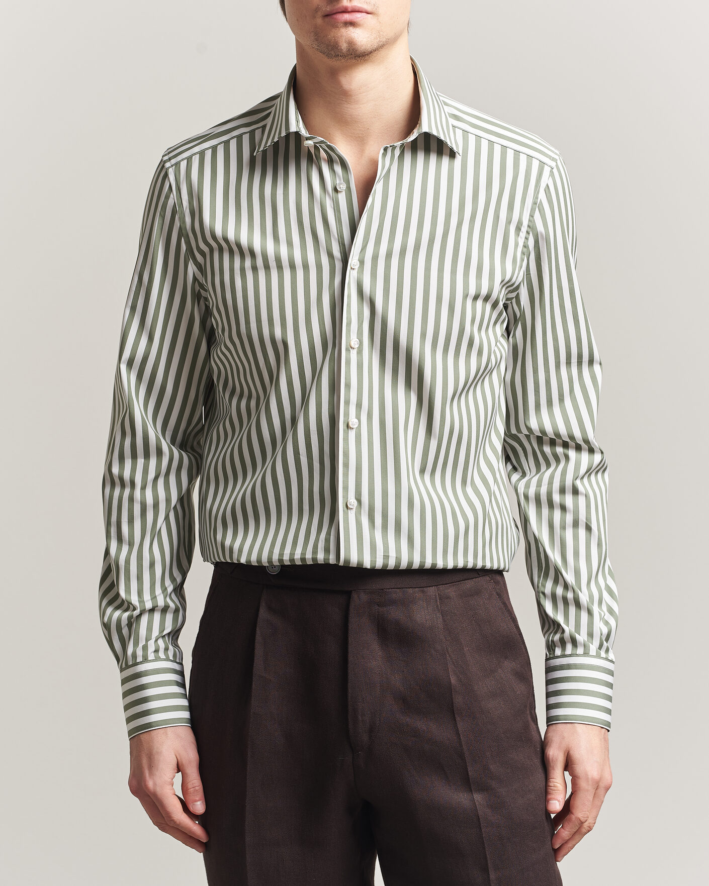 Men | Shirts | Stenströms | 1899 Cotton Twill Striped Shirt Green