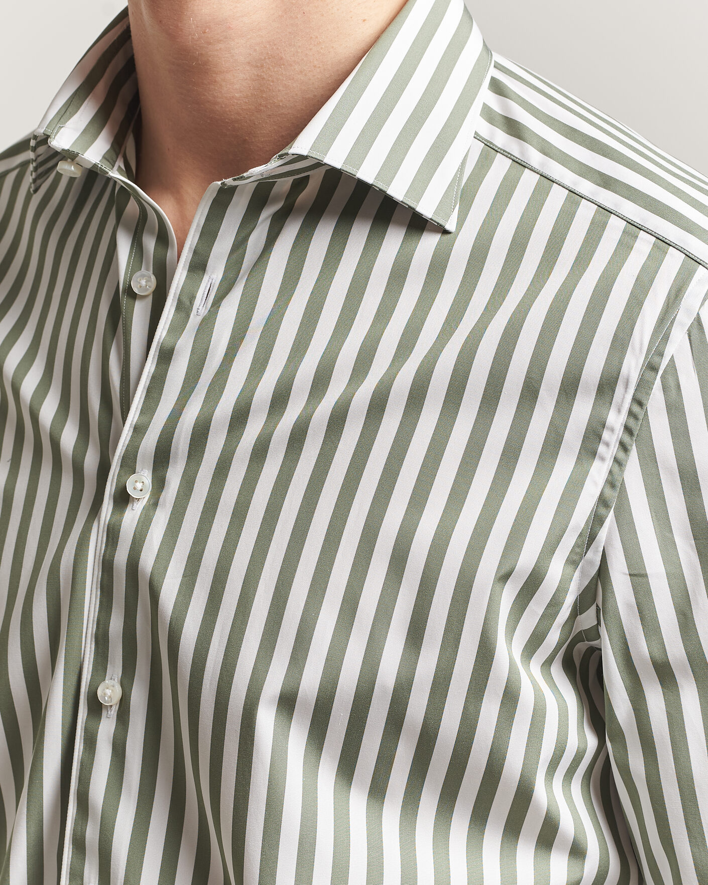 Men | Shirts | Stenströms | 1899 Cotton Twill Striped Shirt Green