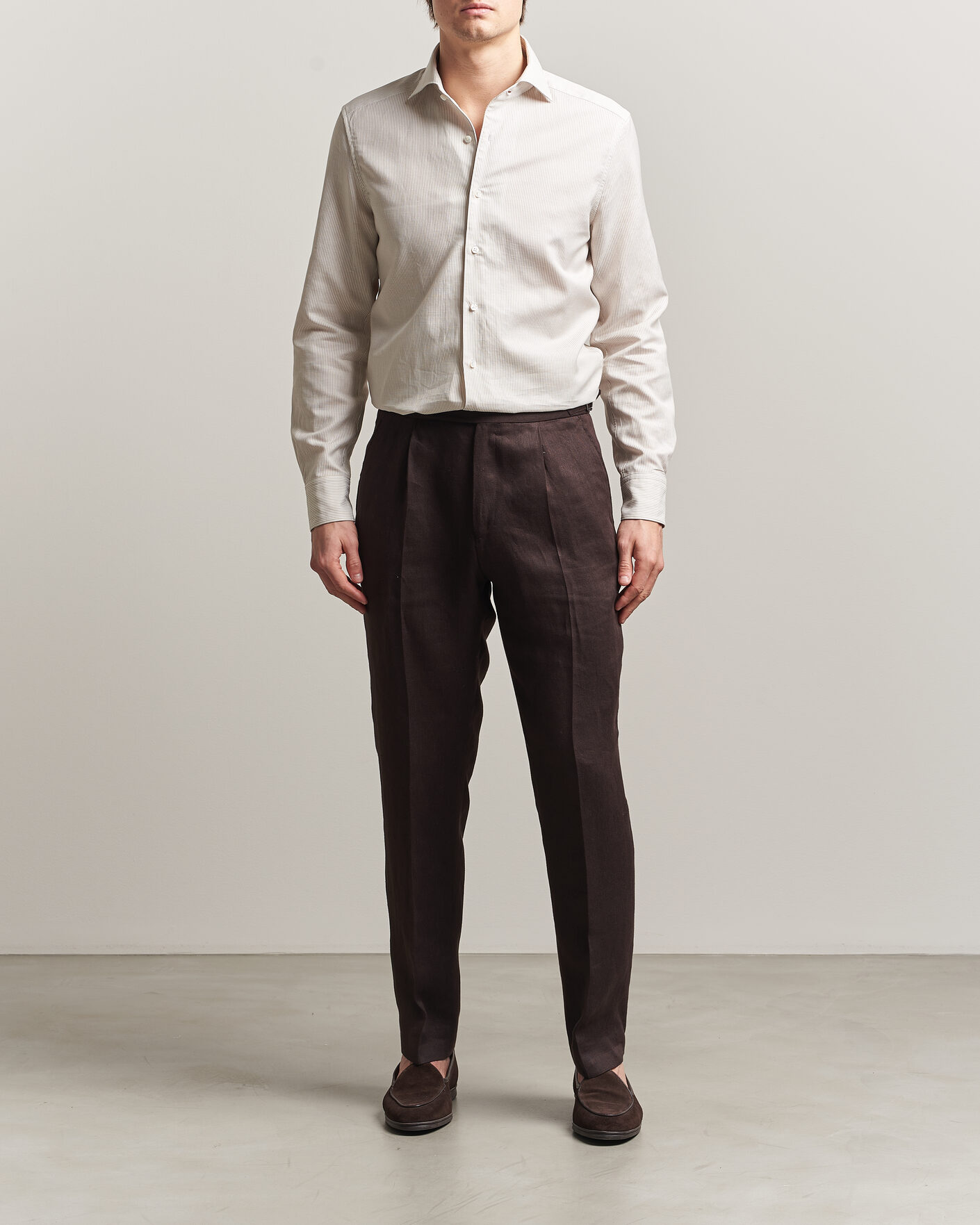 Men | Shirts | Stenströms | 1899 Cotton/Linen/Silk Striped Shirt Beige