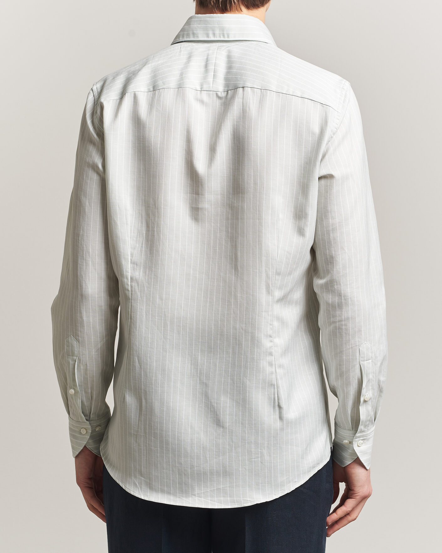 Men | Shirts | Stenströms | 1899 Cotton/Linen/Silk Striped Shirt Green