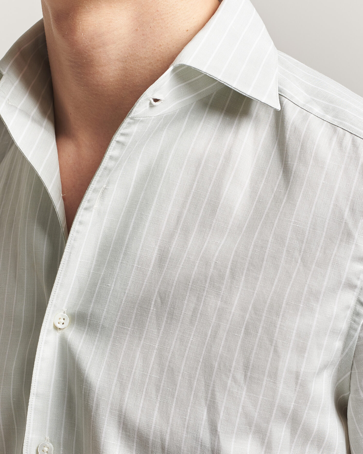 Men | Shirts | Stenströms | 1899 Cotton/Linen/Silk Striped Shirt Green