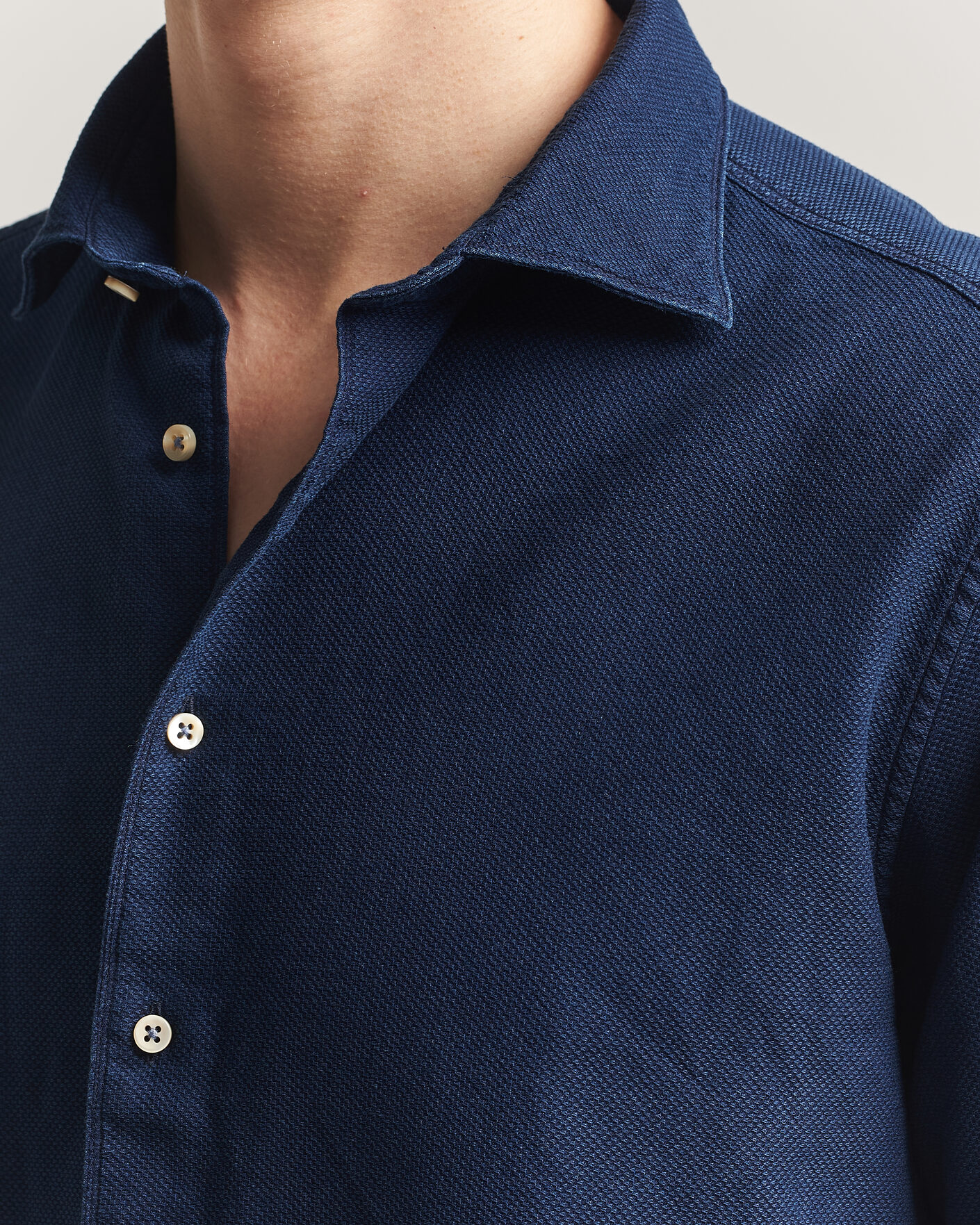 Men | Shirts | Stenströms | Regular Fit Structured Denim Shirt Navy