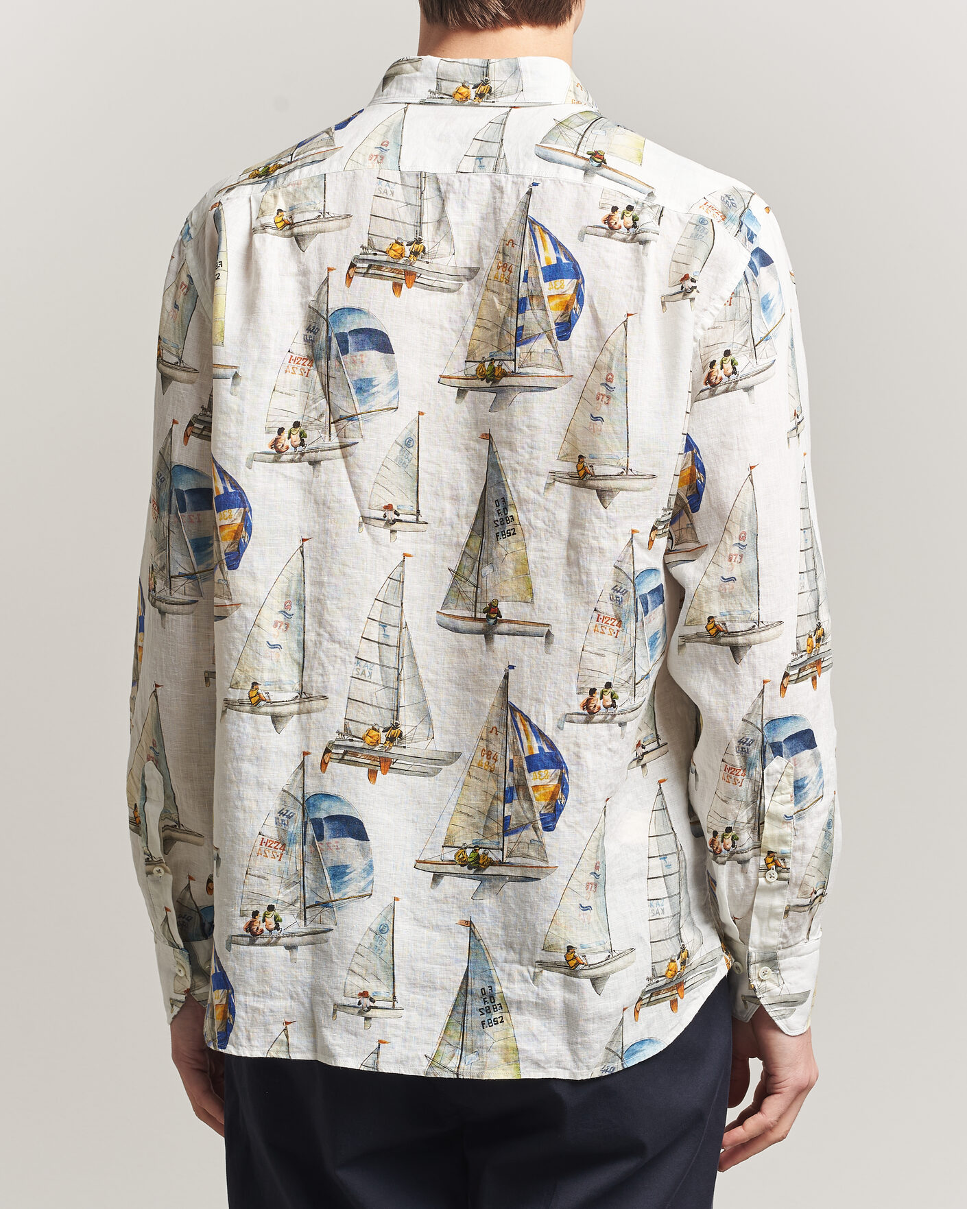 Men | Shirts | Stenströms | Regular Fit Printed Sailing Linen Shirt White
