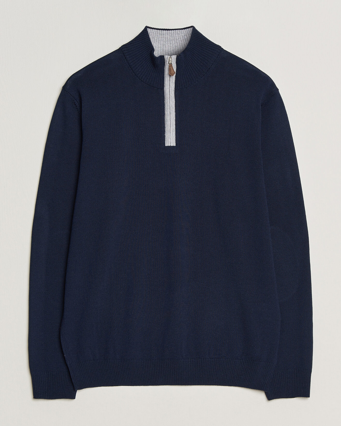 Men | Sweaters & Knitwear | Stenströms | Merino Contrast Half-Zip Navy