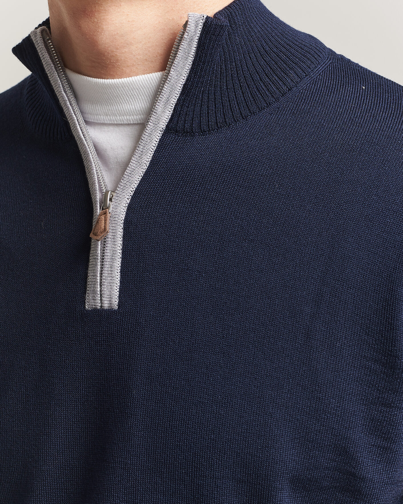 Men | Sweaters & Knitwear | Stenströms | Merino Contrast Half-Zip Navy