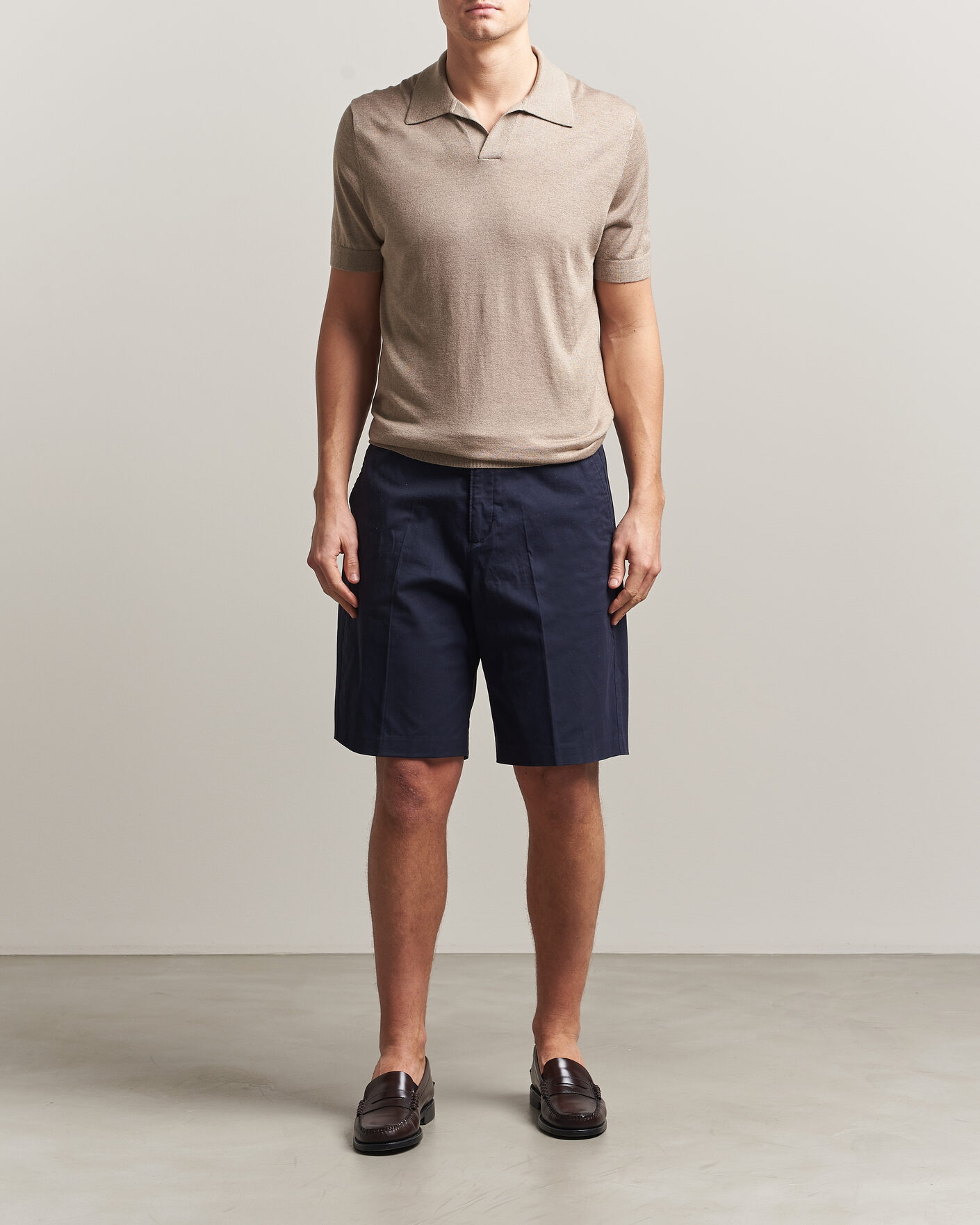 Men | Polo Shirts | Stenströms | Silk/Cashmere Polo Taupe