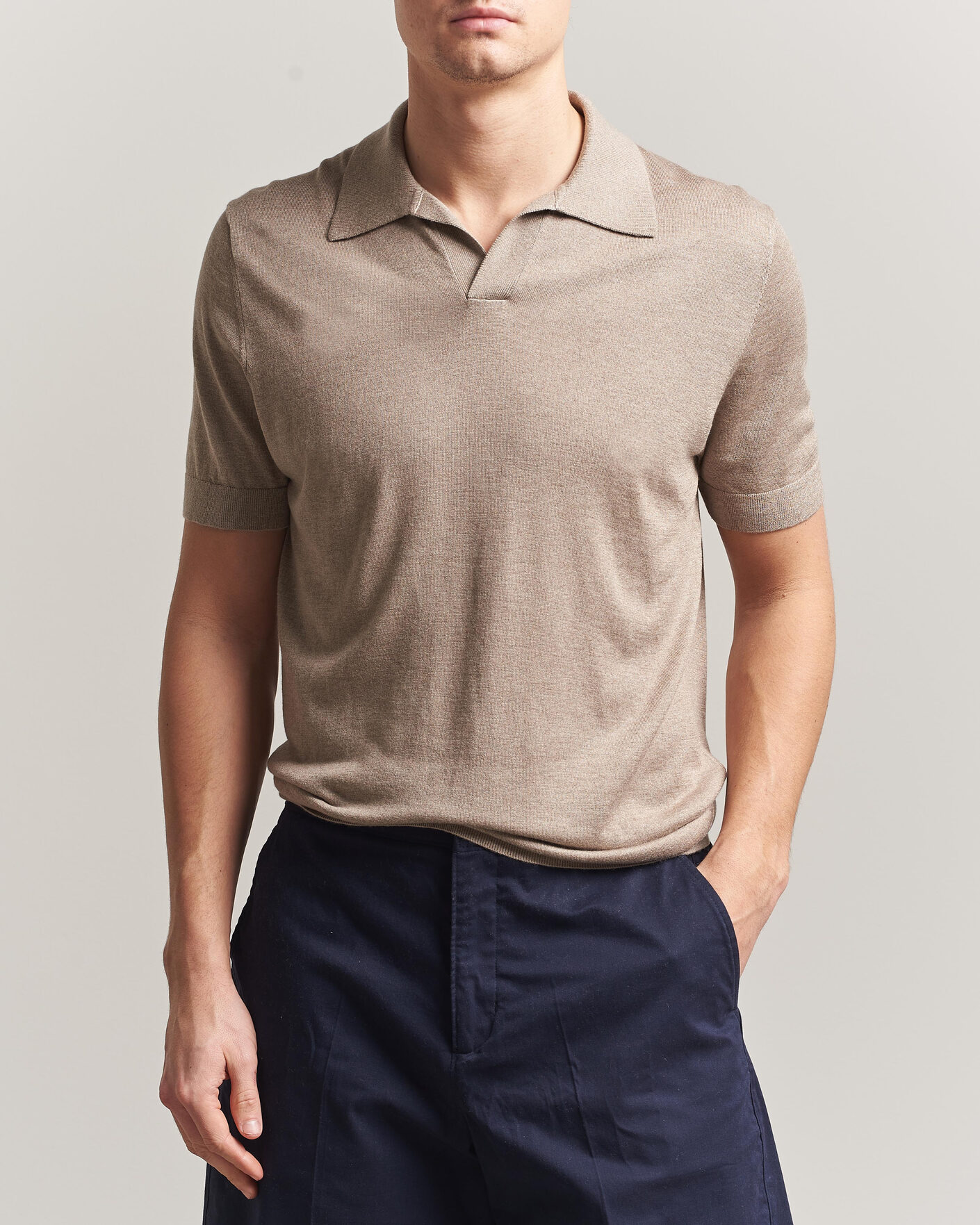 Men | Polo Shirts | Stenströms | Silk/Cashmere Polo Taupe